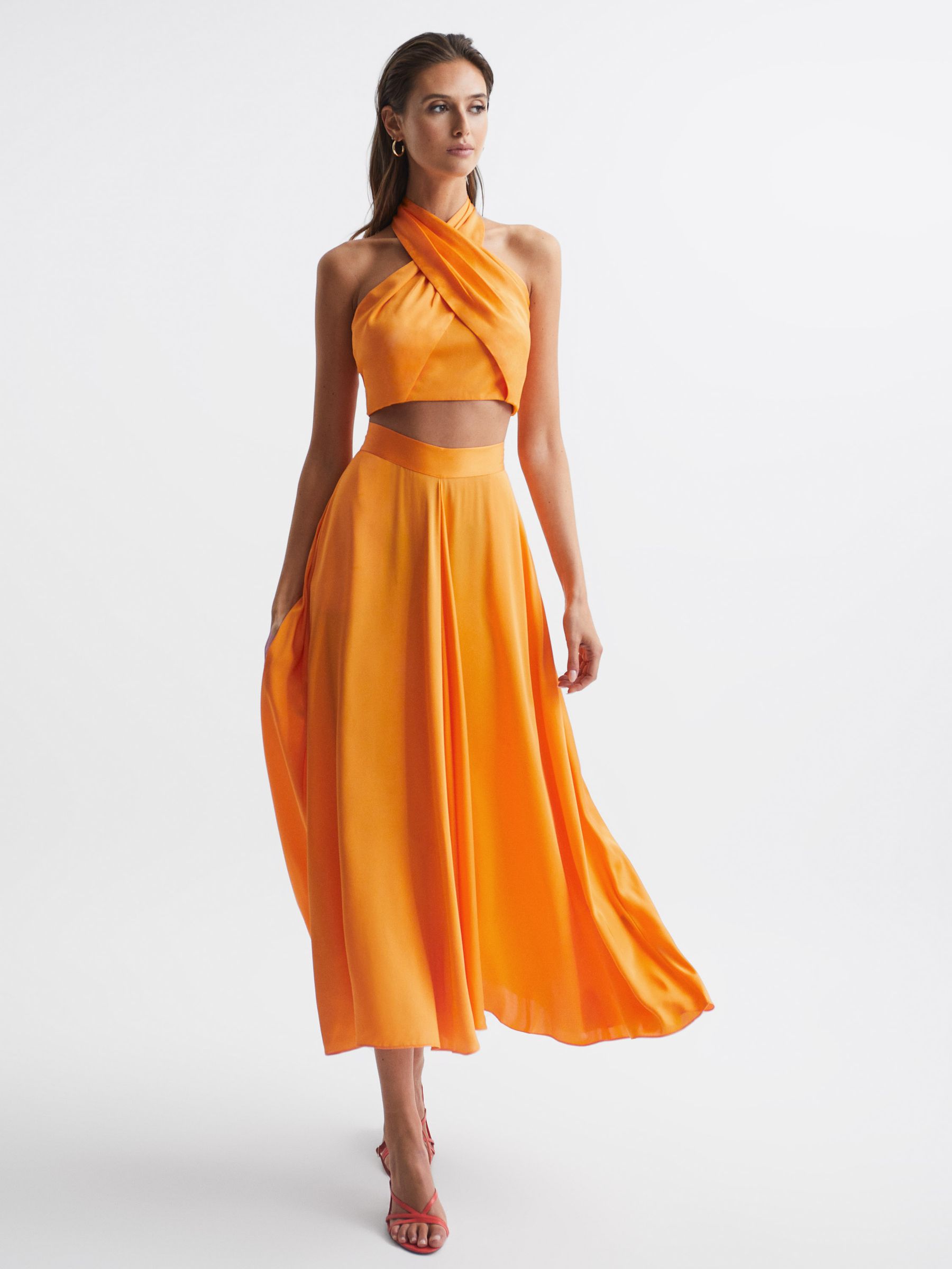 Cropped Halter Occasion Top in Orange REISS