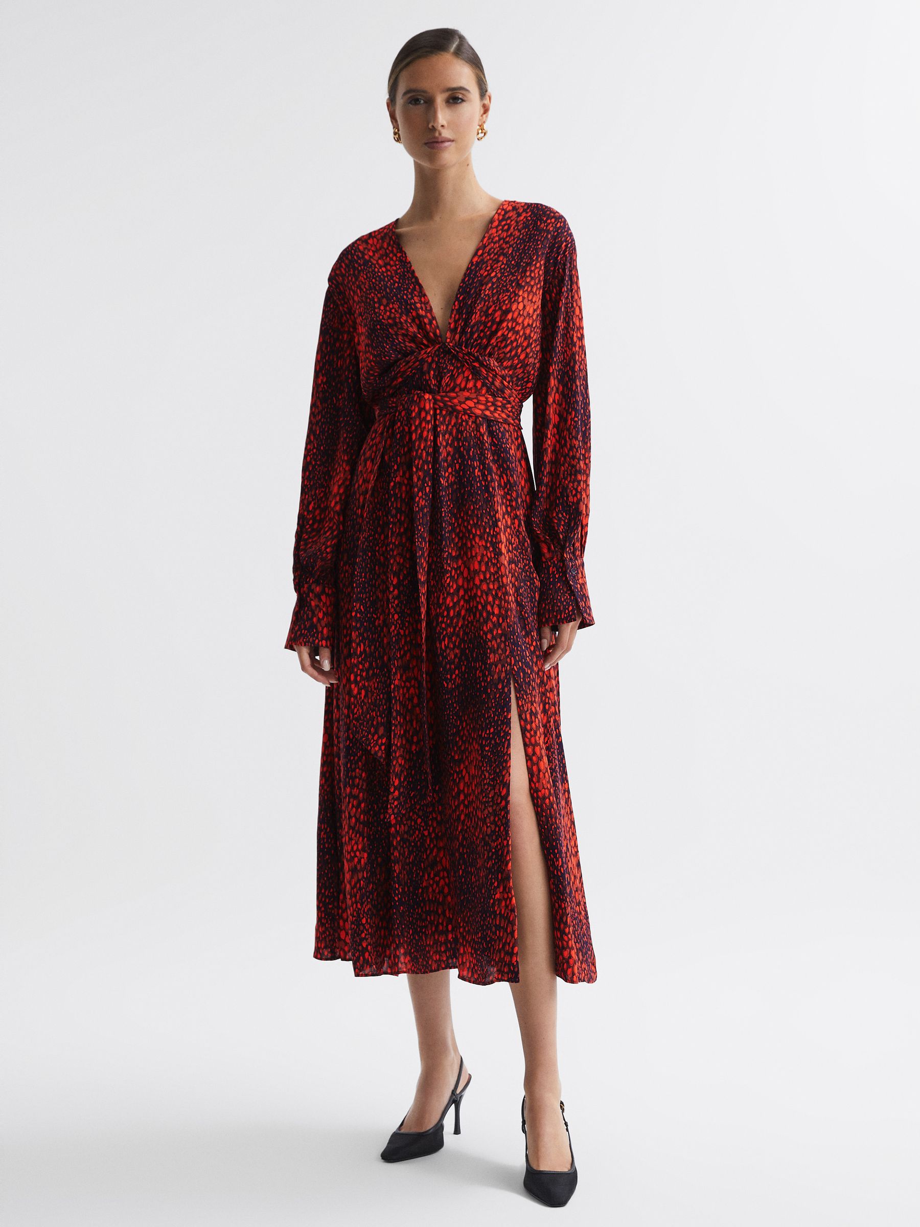 Reiss Maya Animal Print Blouson Sleeve Midi Dress | REISS USA