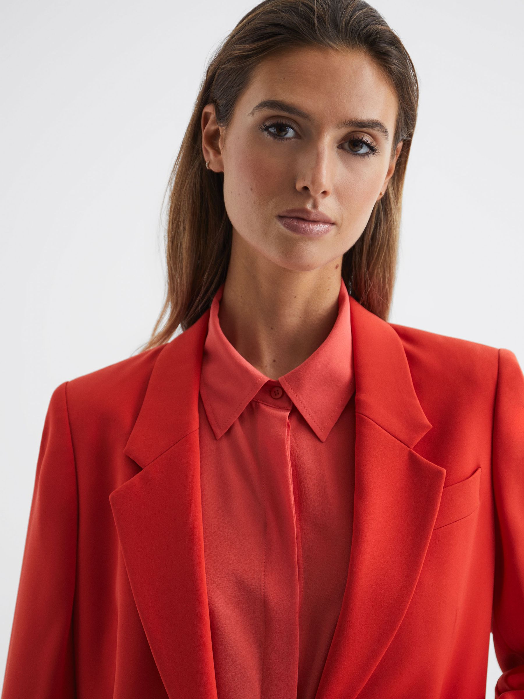 Single Breasted Split Sleeve Tailored Fit Blazer in Coral - REISS