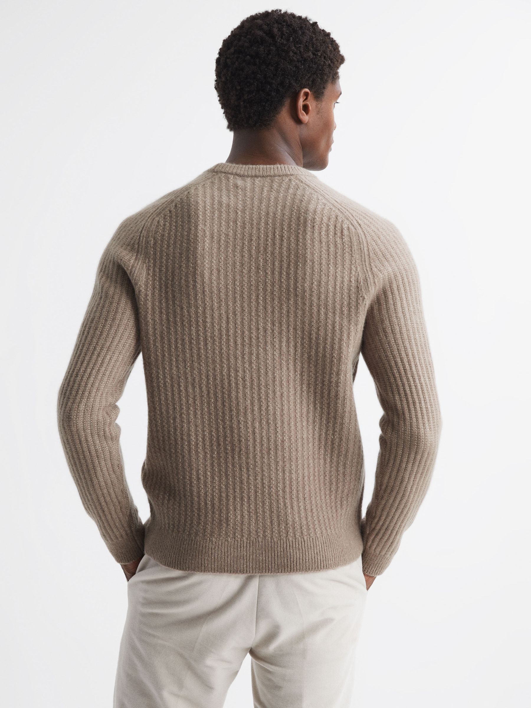 Wool-Cotton Textured Crew Neck Jumper in Mouse Melange - REISS