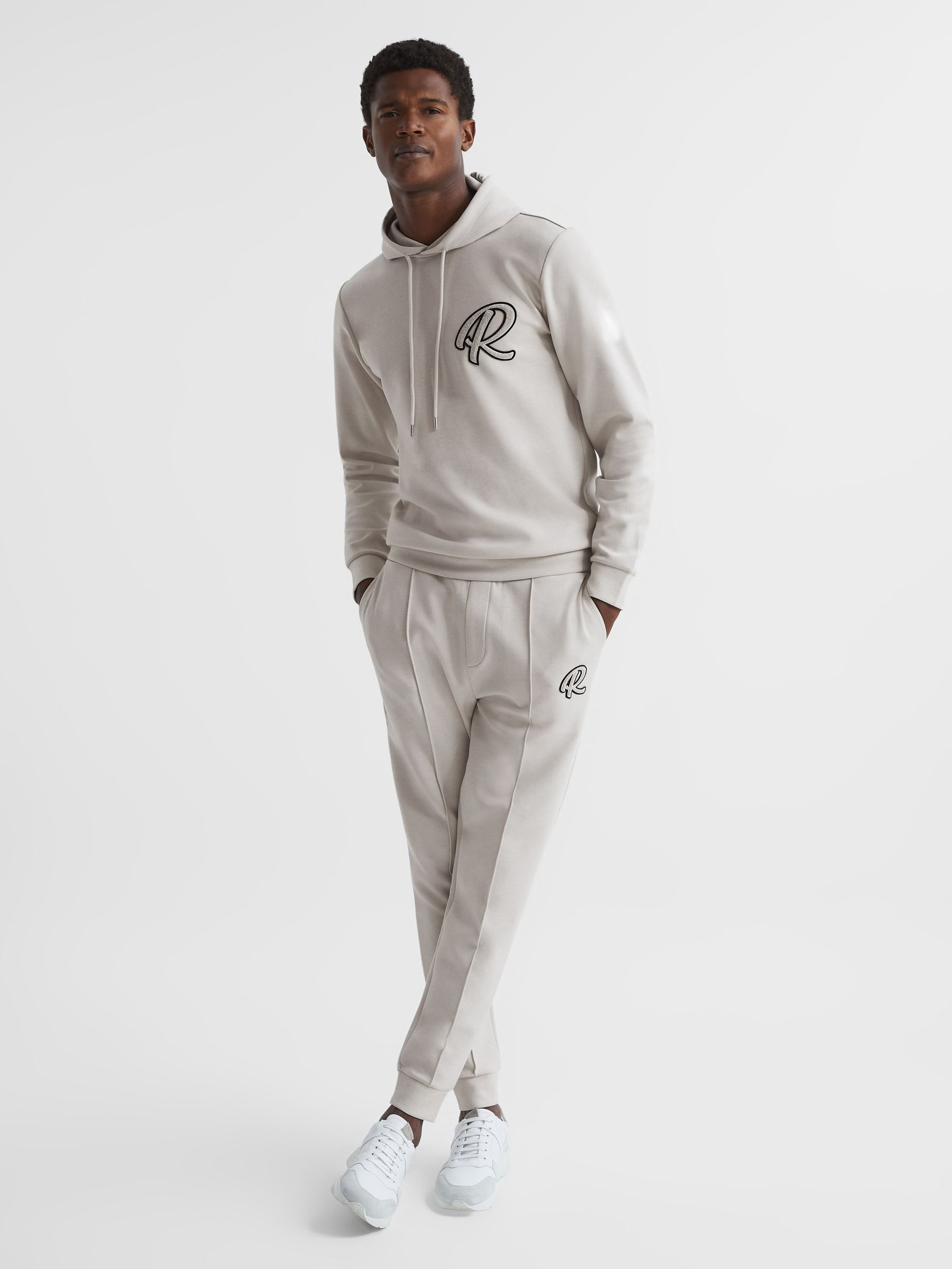 Logo Loungewear Hoodie in Off White - REISS