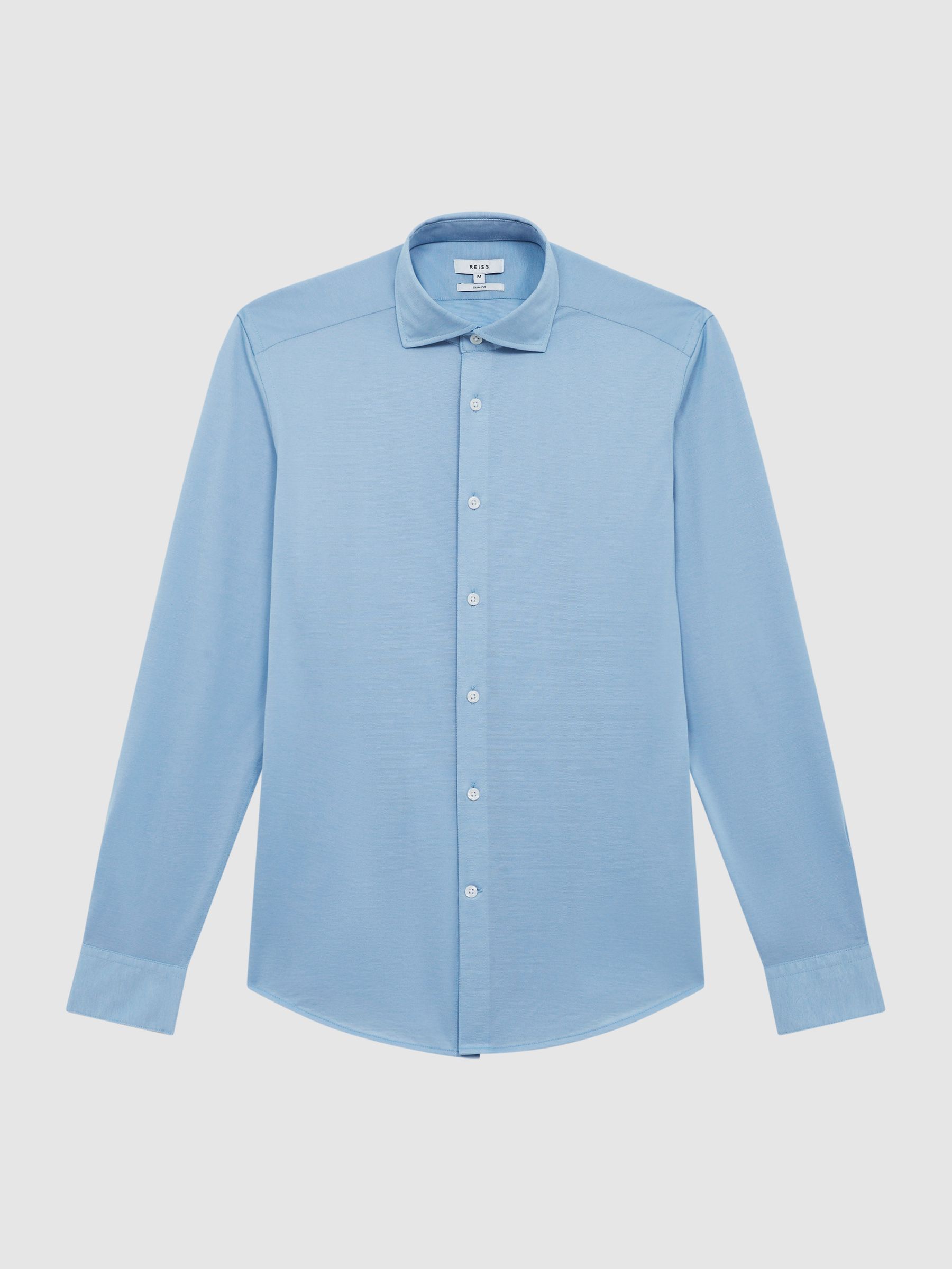 Cutaway Collar Jersey Slim Fit Shirt in Soft Blue - REISS