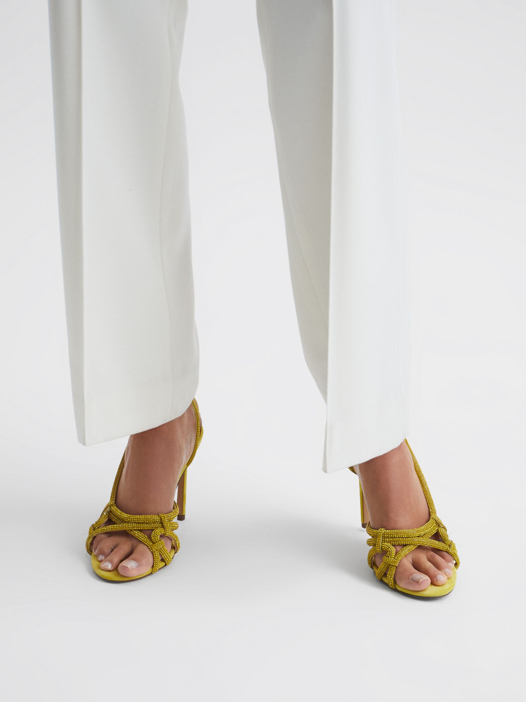 Embellished Heeled Sandals in Yellow - REISS