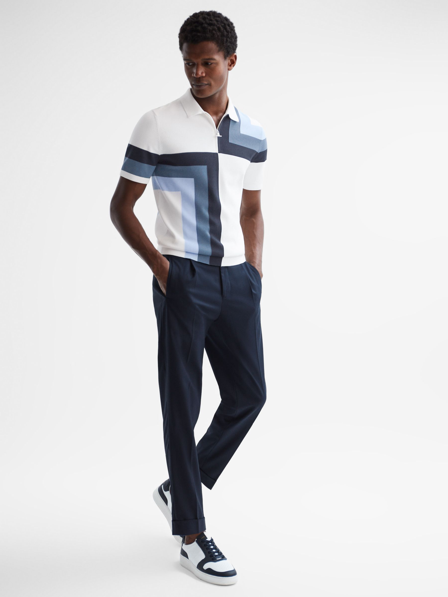 Reiss Chapel Slim Fit Short Sleeve Half Zip Colourblock Polo Shirt - REISS