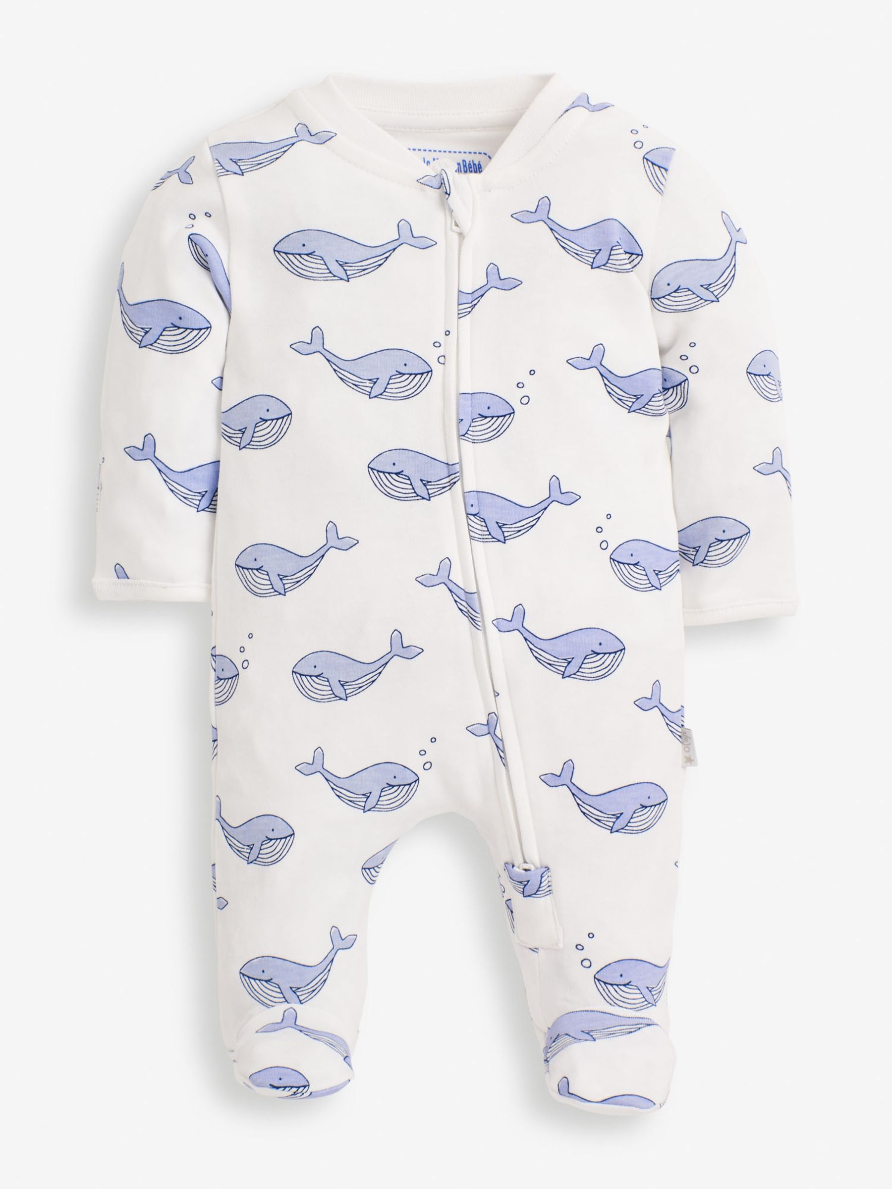 Buy Blue Whale Print Zip Cotton Baby Sleepsuit from the JoJo Maman Bébé ...