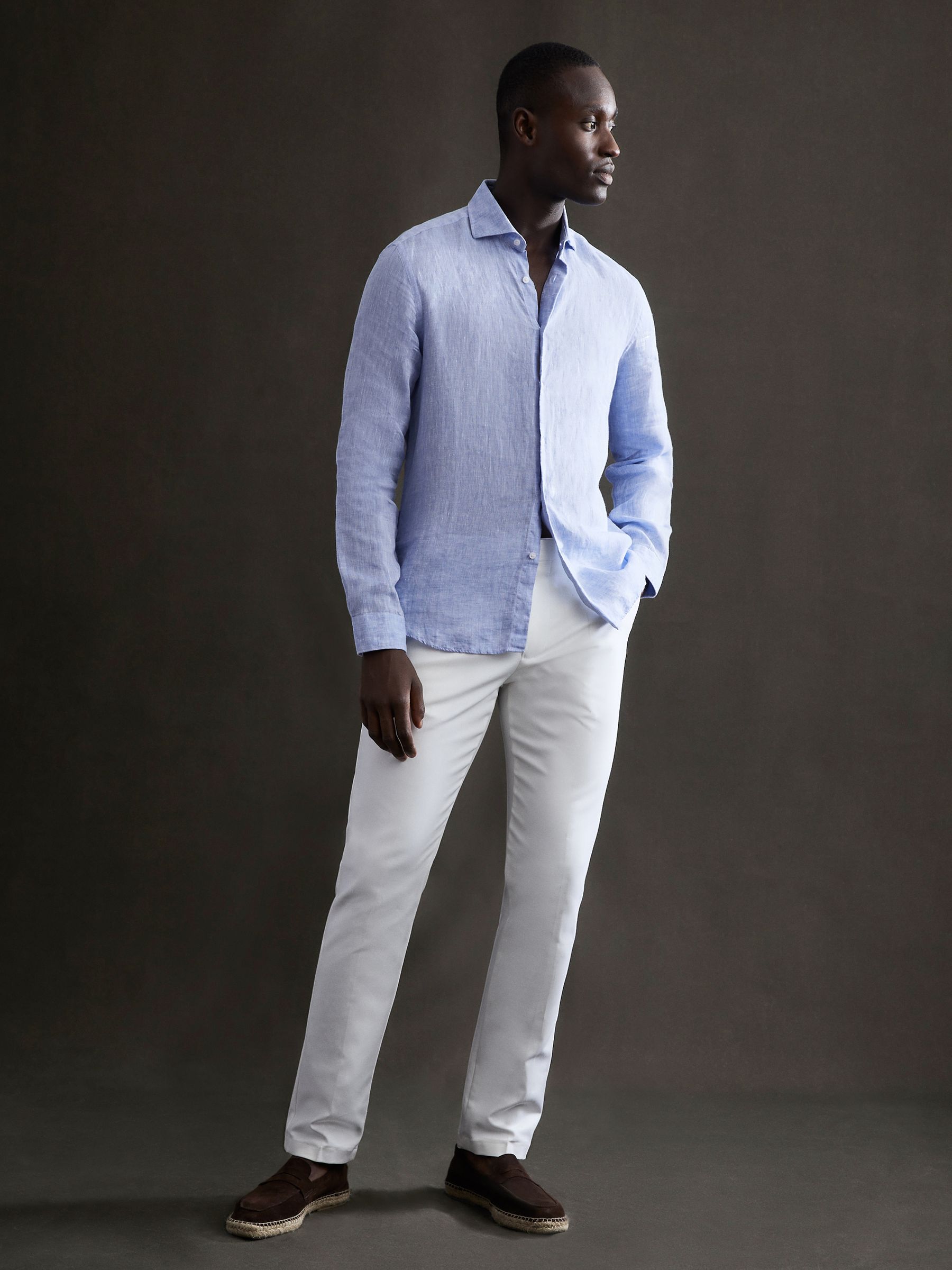 Linen Button-Through Shirt in Soft Blue - REISS