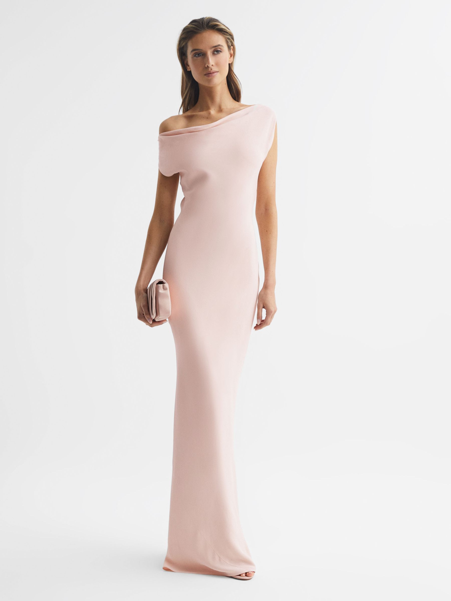 Off-The-Shoulder Maxi Dress in Nude - REISS
