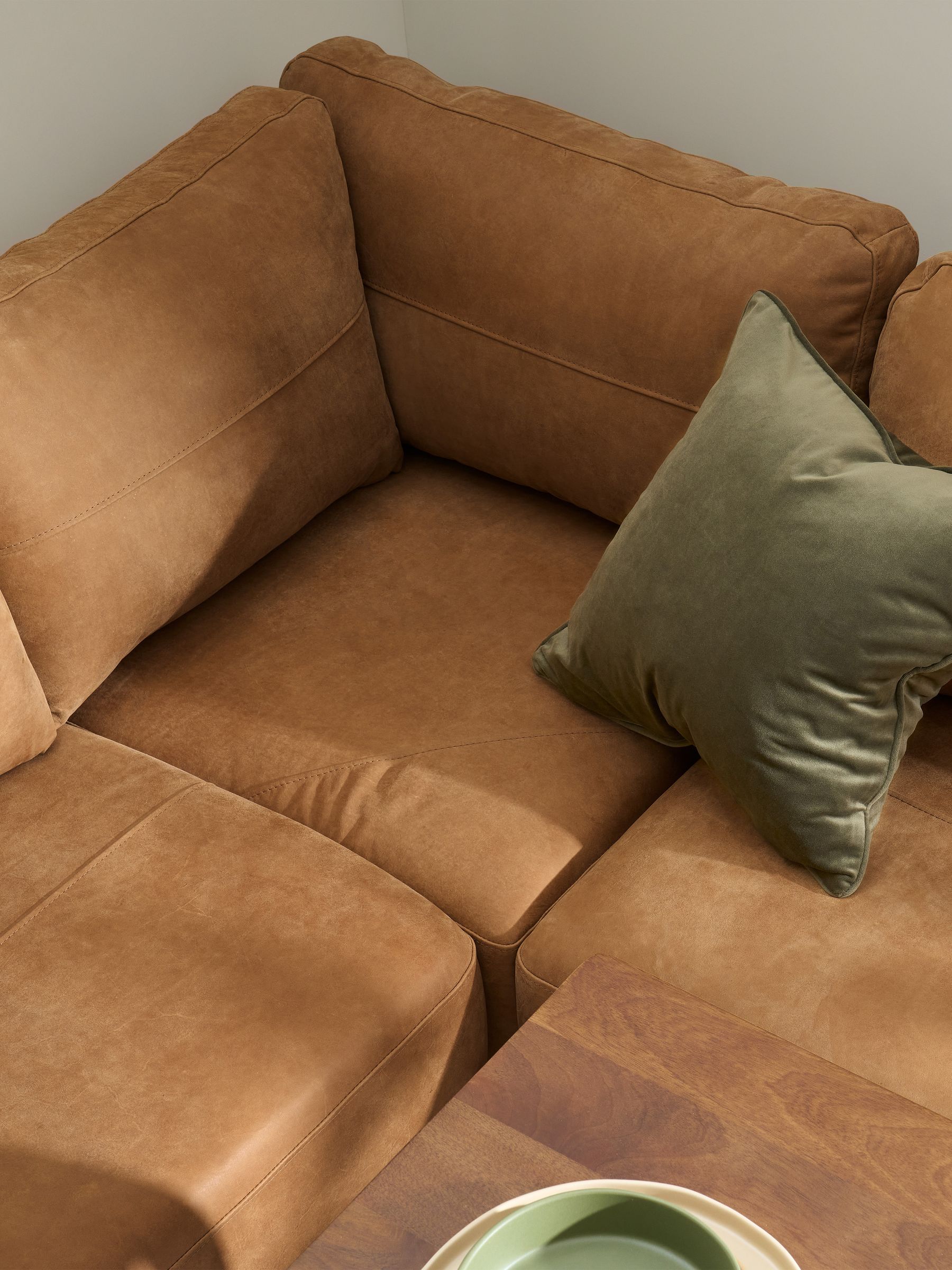 Buy Jarrod Leather Left Hand Facing Corner Sofa in Tan Brown from the
