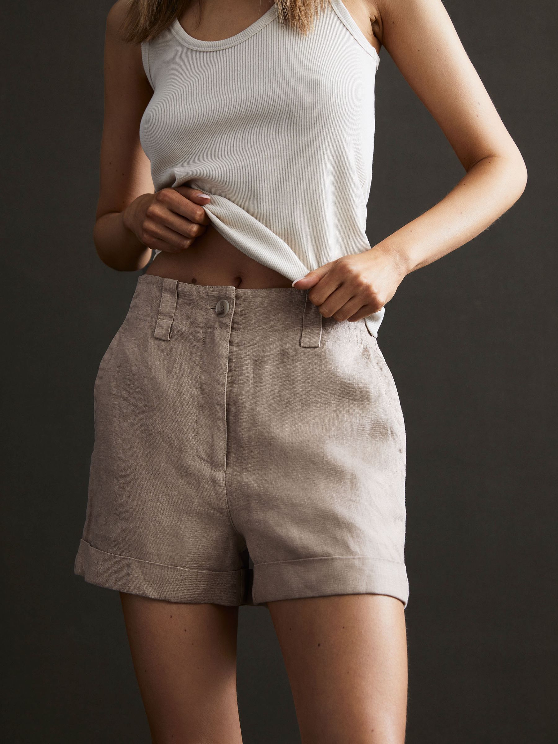 Reiss Demi Linen High Rise Garment Dyed Shorts REISS Australia