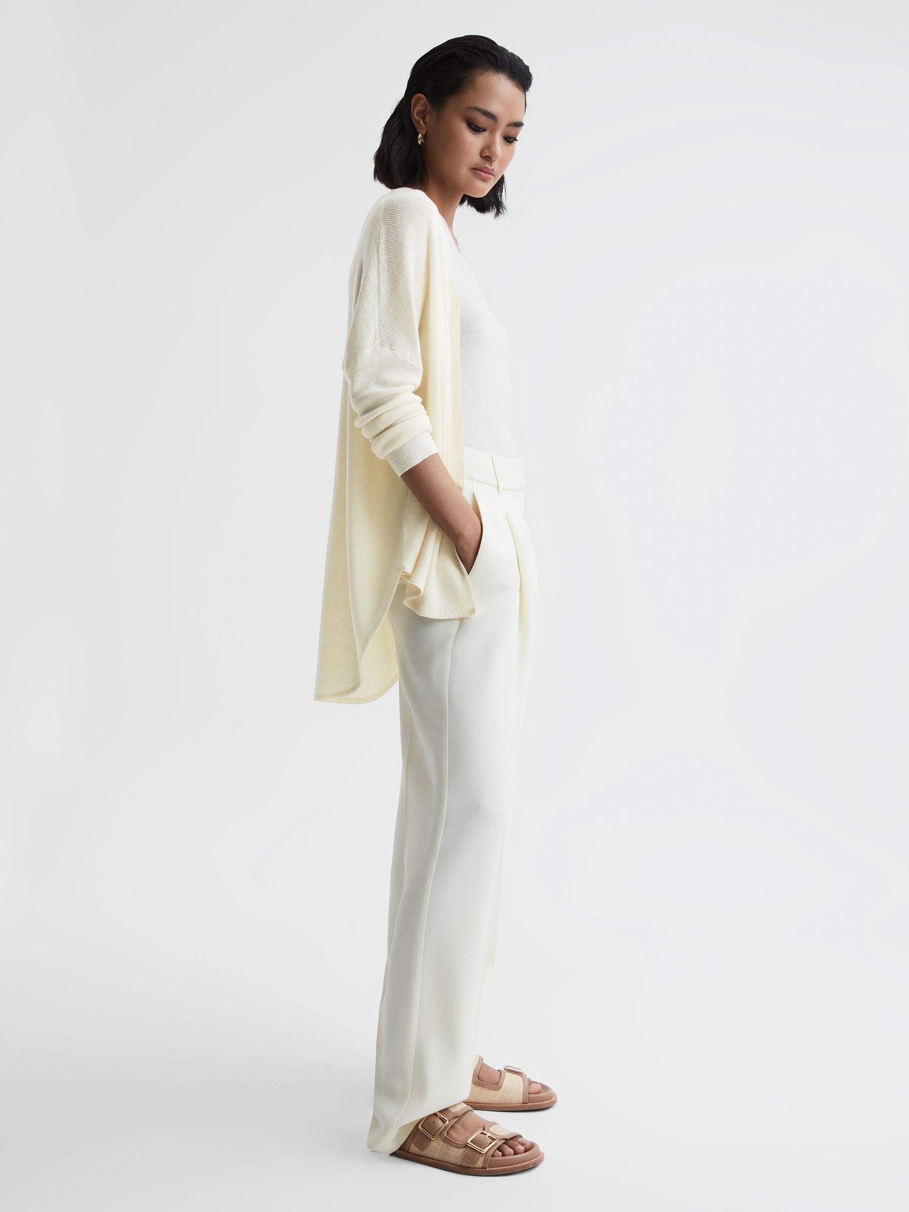 Linen Wool Cardigan in Cream - REISS