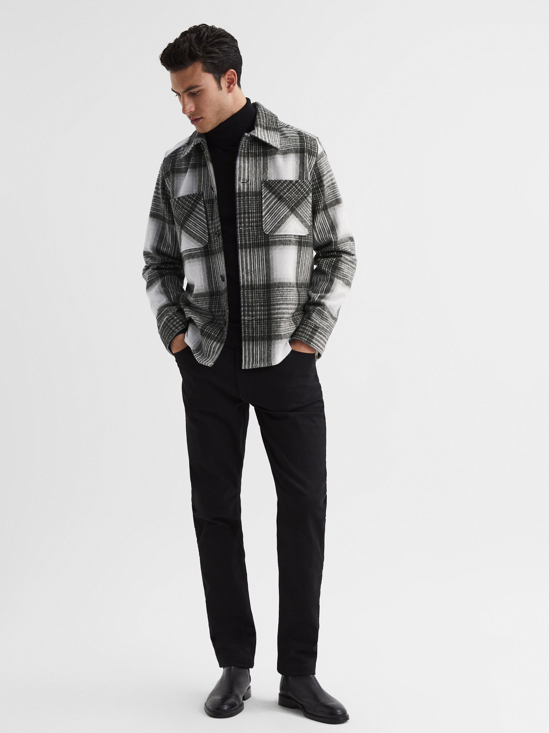 Brushed Checked Overshirt in Grey - REISS