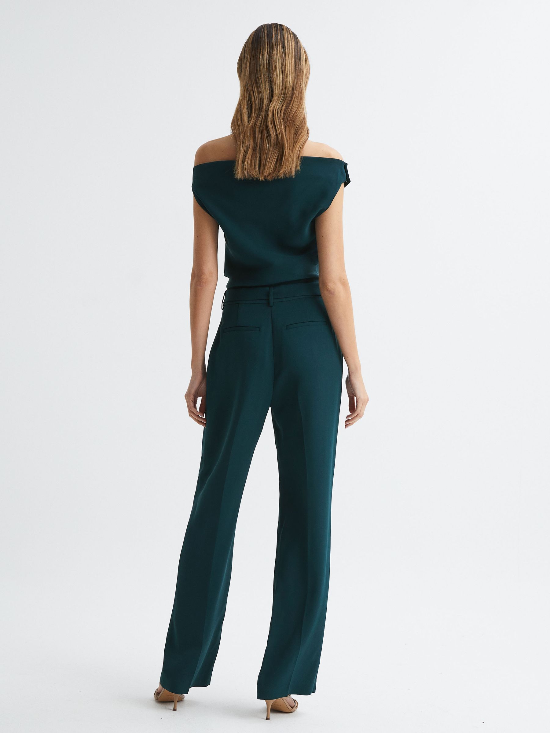 Off-The-Shoulder Jumpsuit in Teal - REISS