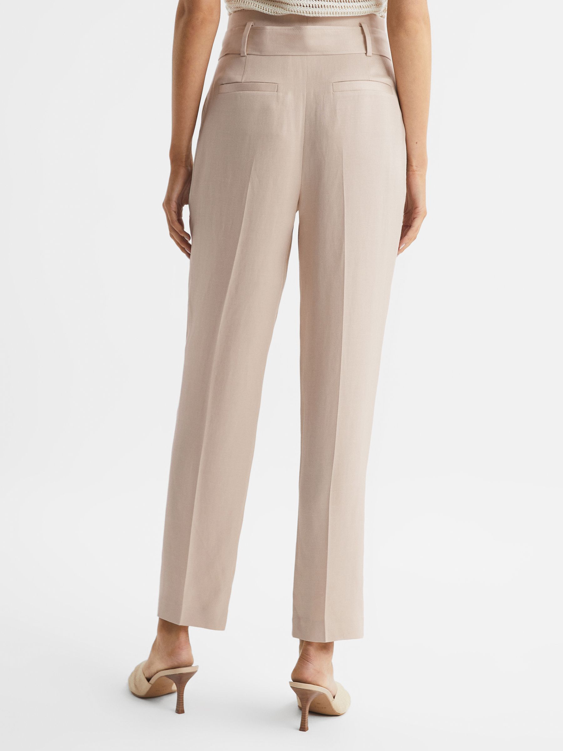 Tapered High Rise Trousers in Neutral - REISS