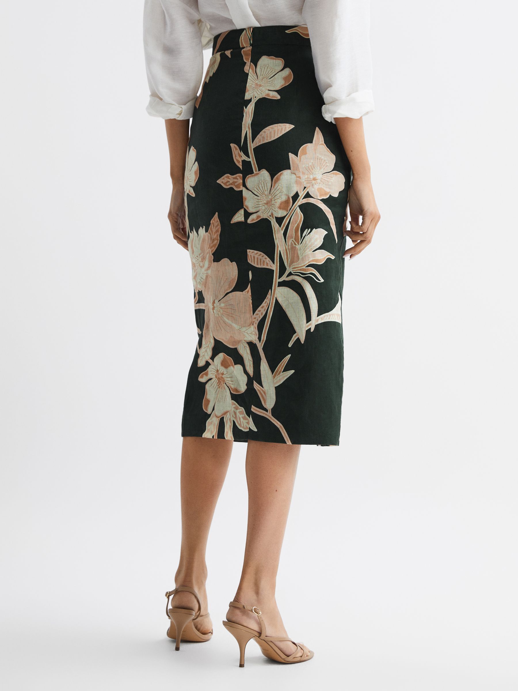 Reiss Jackson Print Floral Print High Rise Midi Skirt - REISS