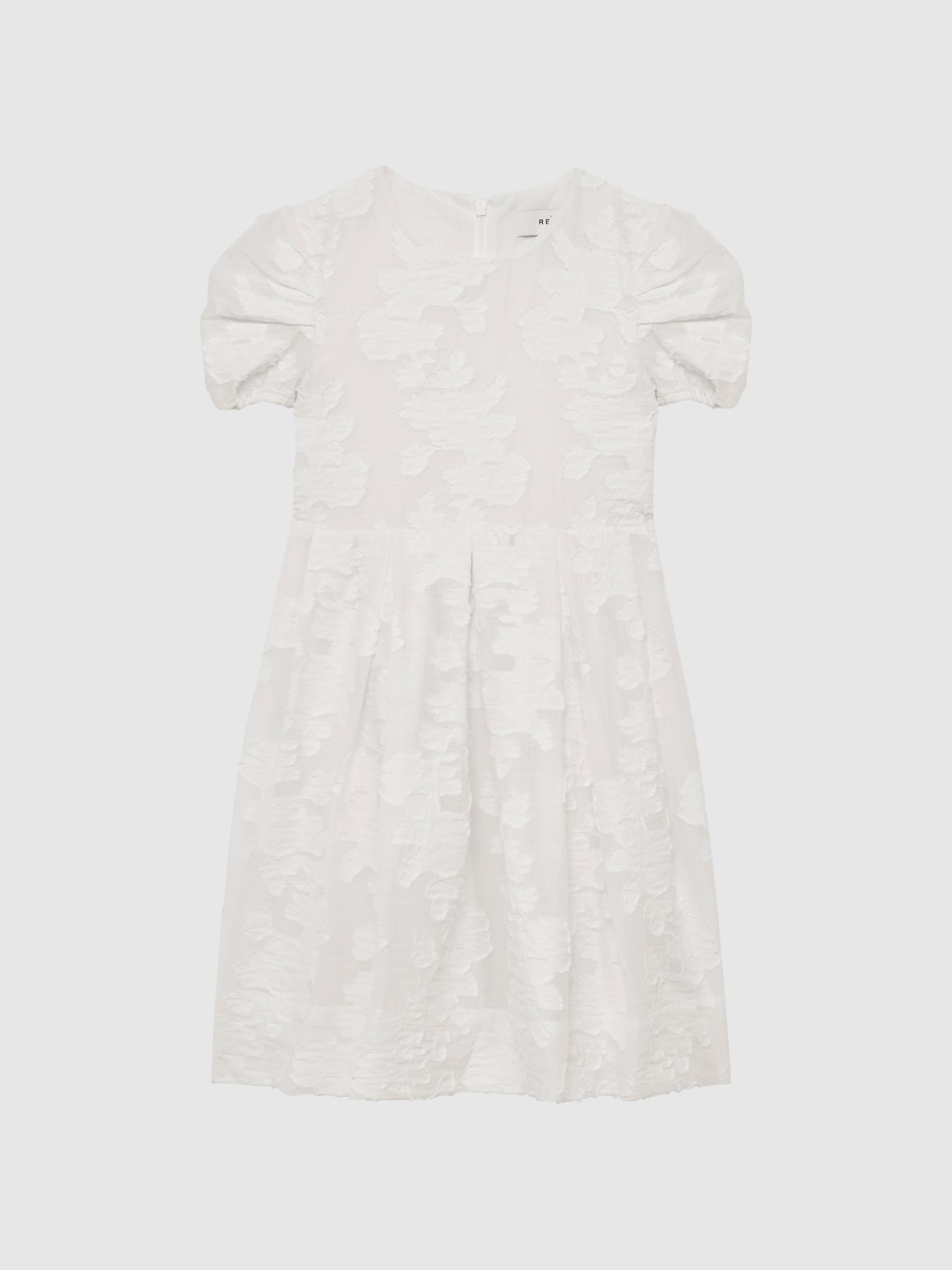 Junior Floral Print Textured Dress in Ivory - REISS