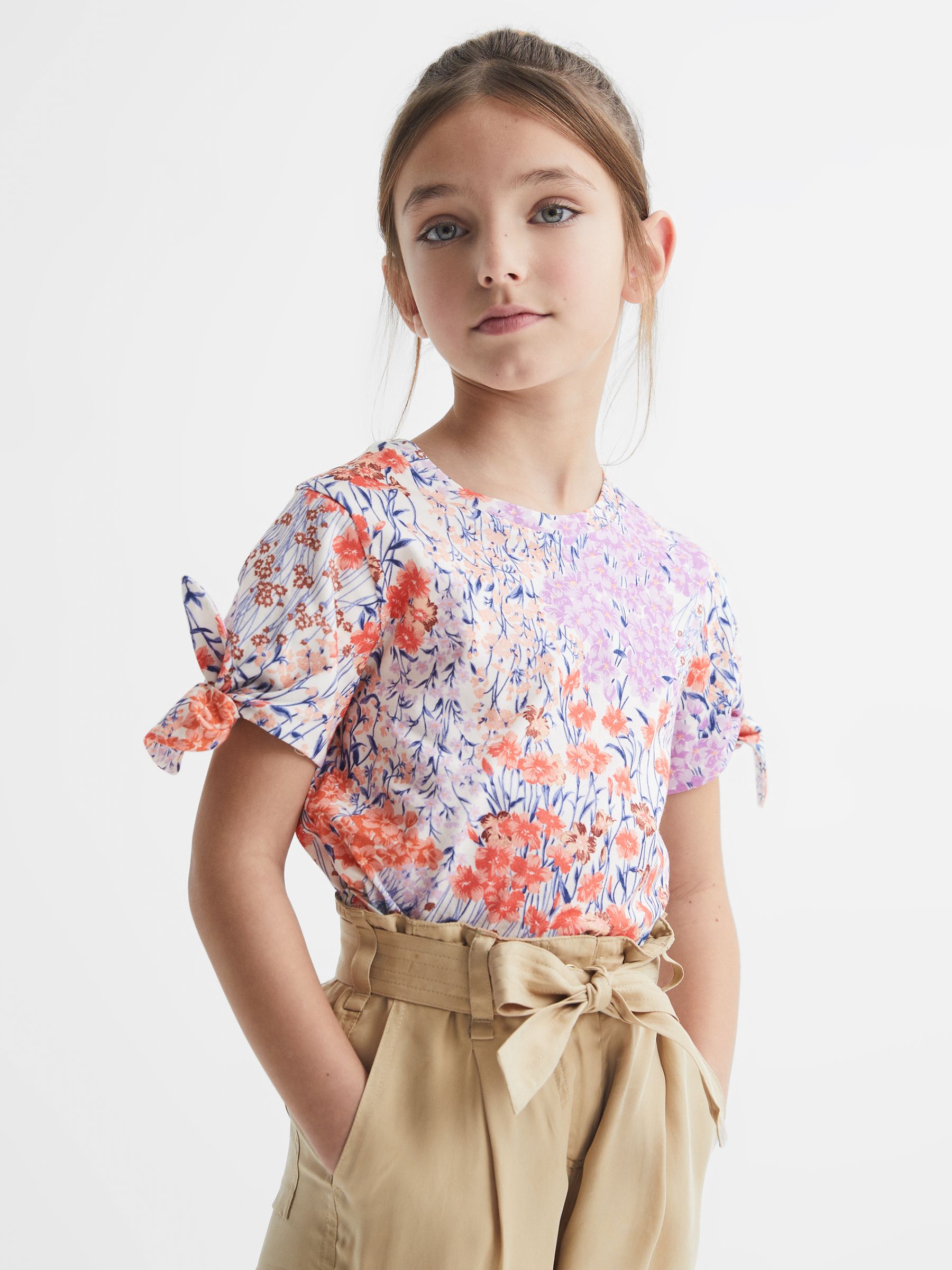 Senior Printed Cotton T-Shirt in Pink - REISS