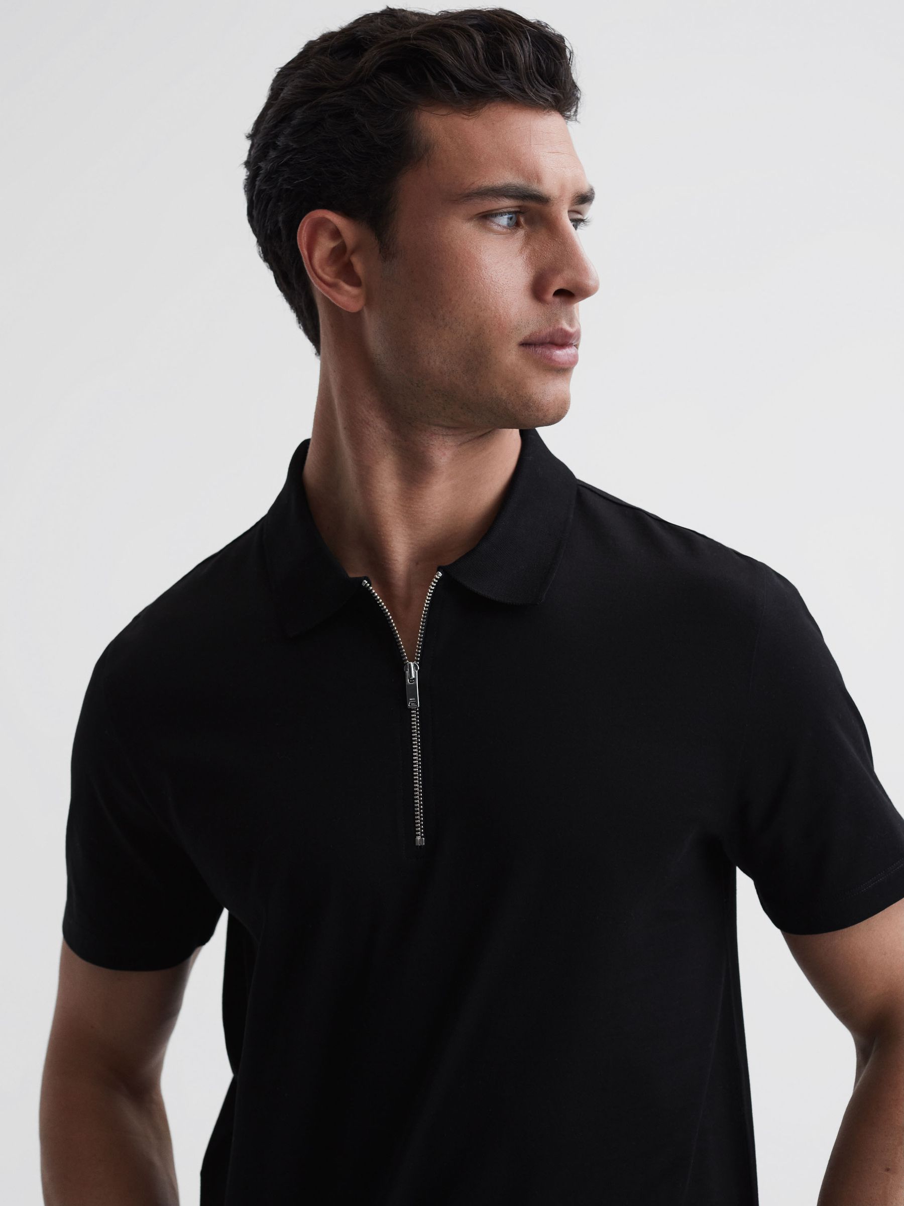 Mercerised Egyptian Cotton Polo Shirt in Black - REISS