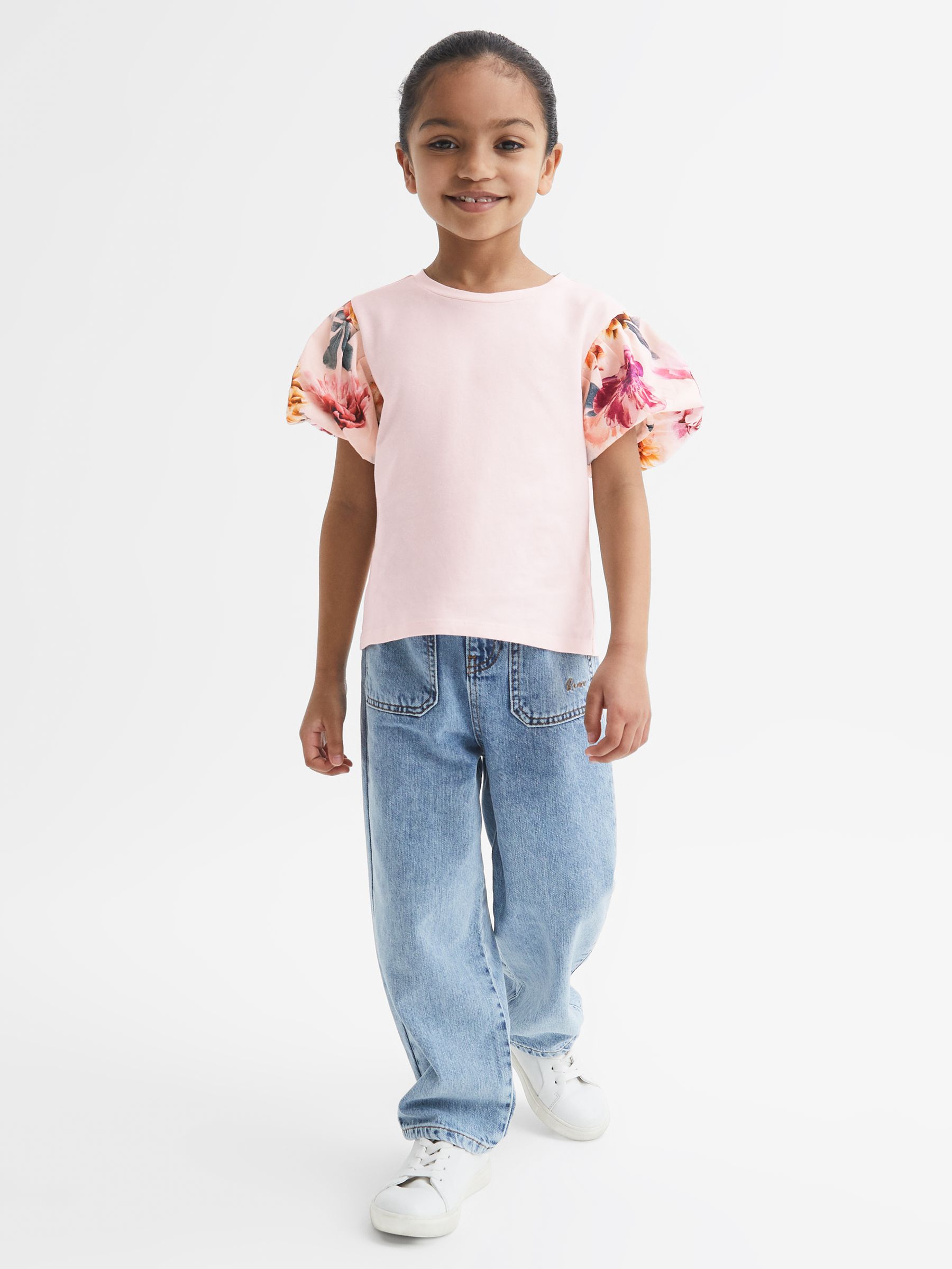 Reiss Amira Floral Print Puff Sleeve T-Shirt - REISS