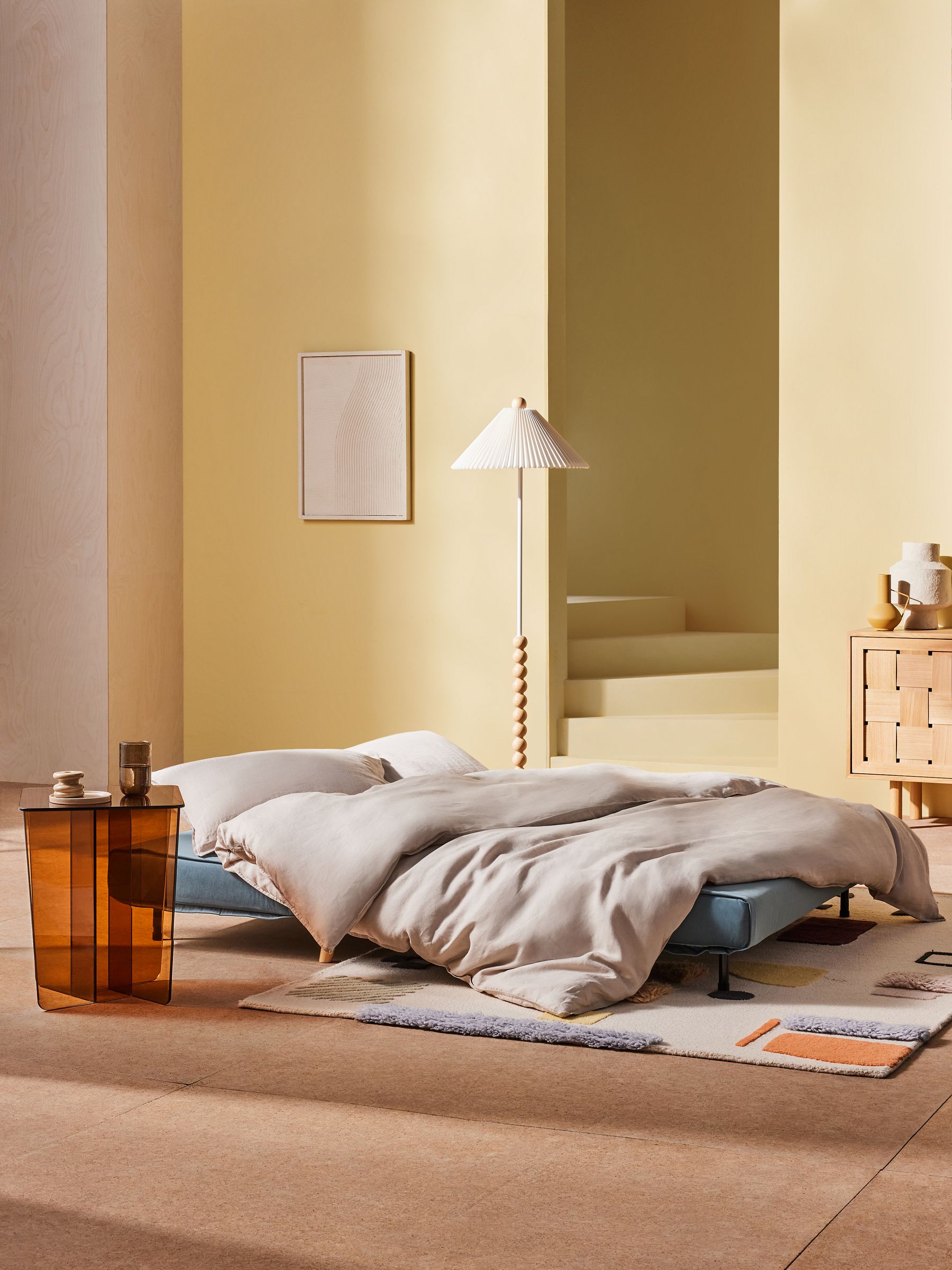 Buy Haru Sofa Bed in Smooth Velvet Sherbert Blue from the Made online shop