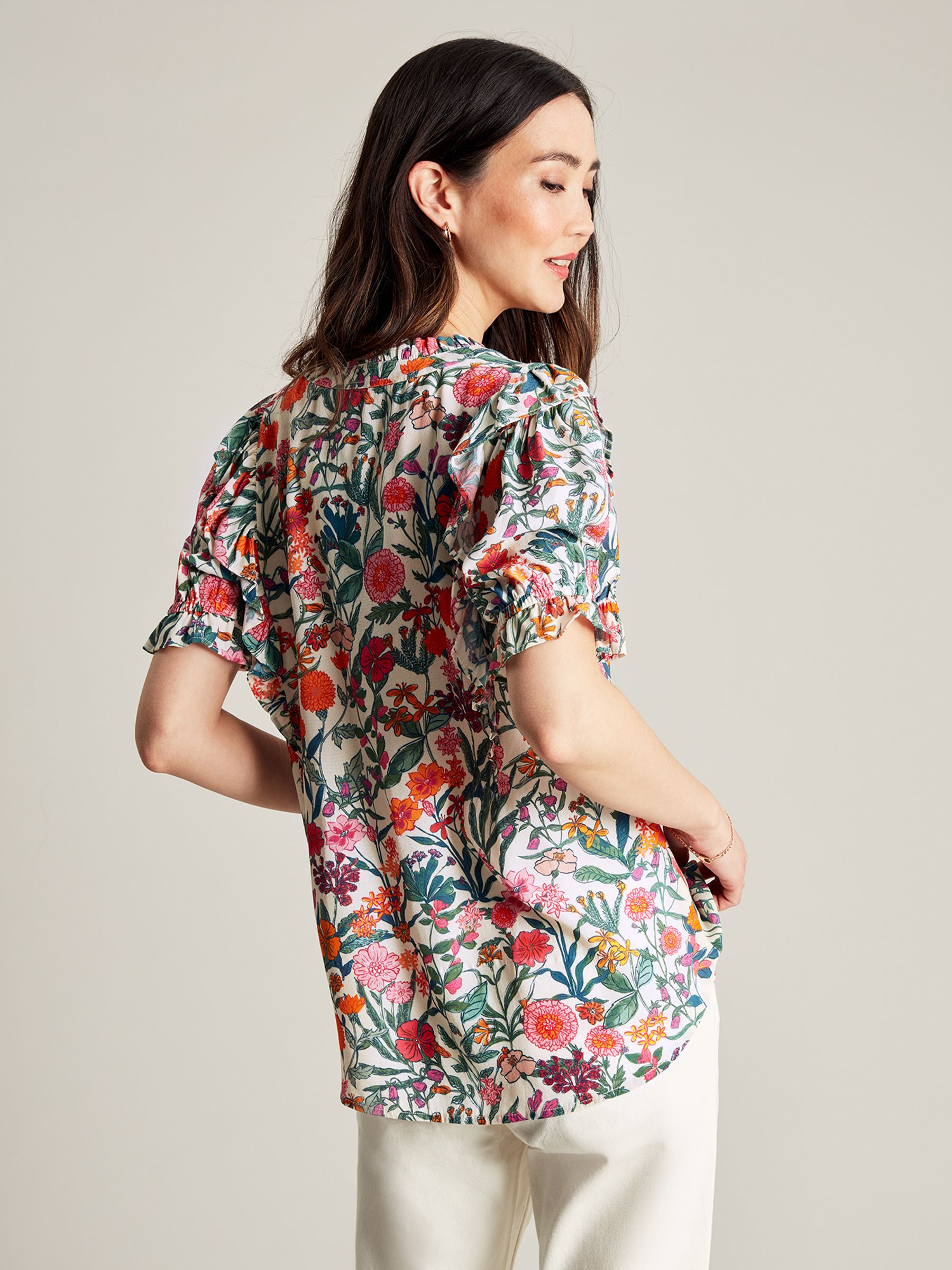 Buy Arlie White Half Placket Frill Blouse from the Joules online shop