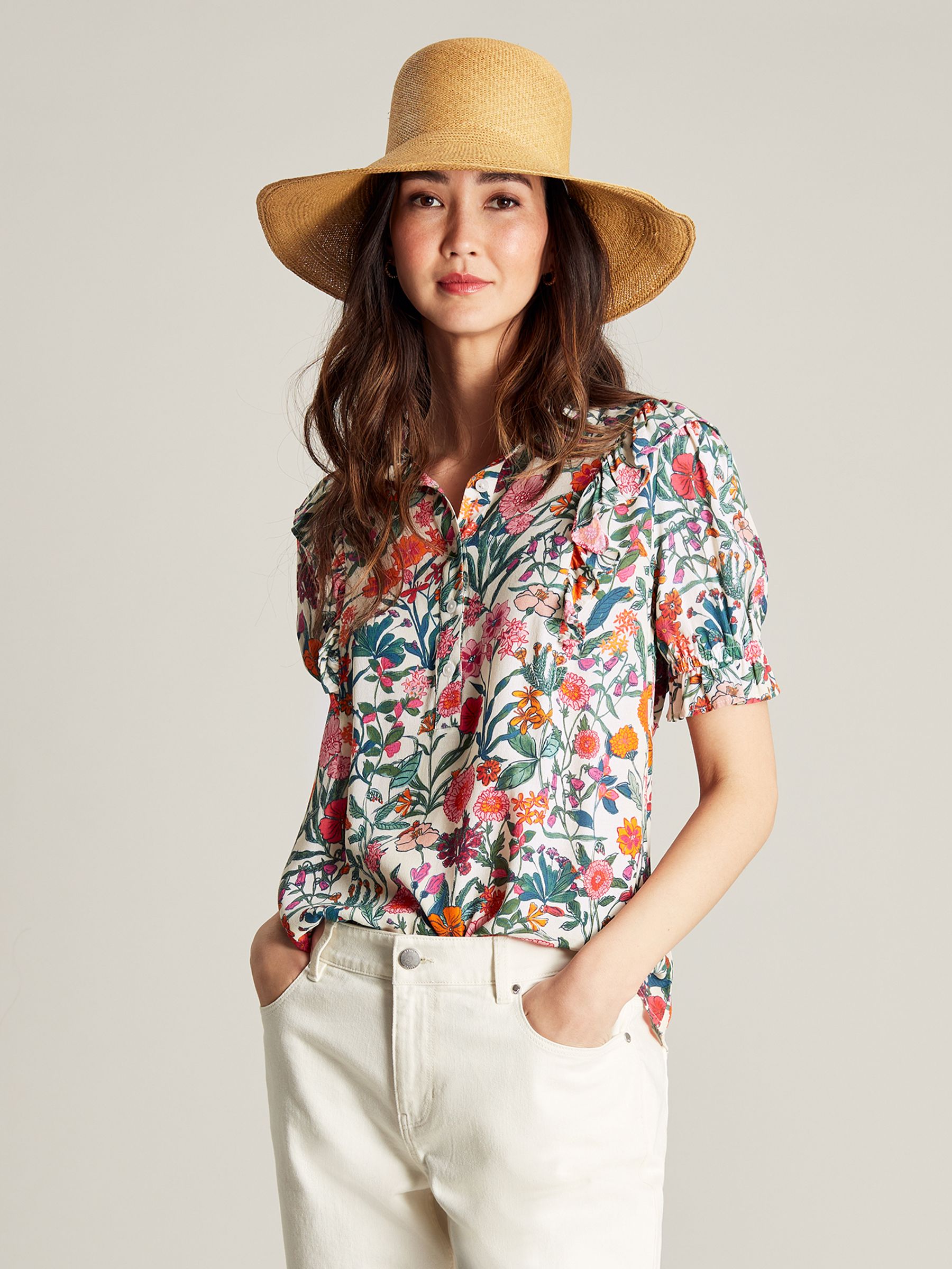Buy Arlie White Half Placket Frill Blouse from the Joules online shop