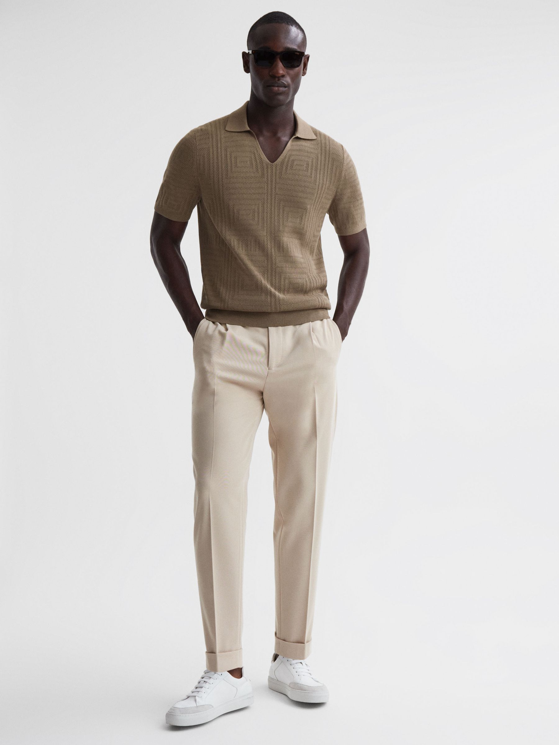 Slim Fit Knitted Cotton Shirt in Bronze - REISS