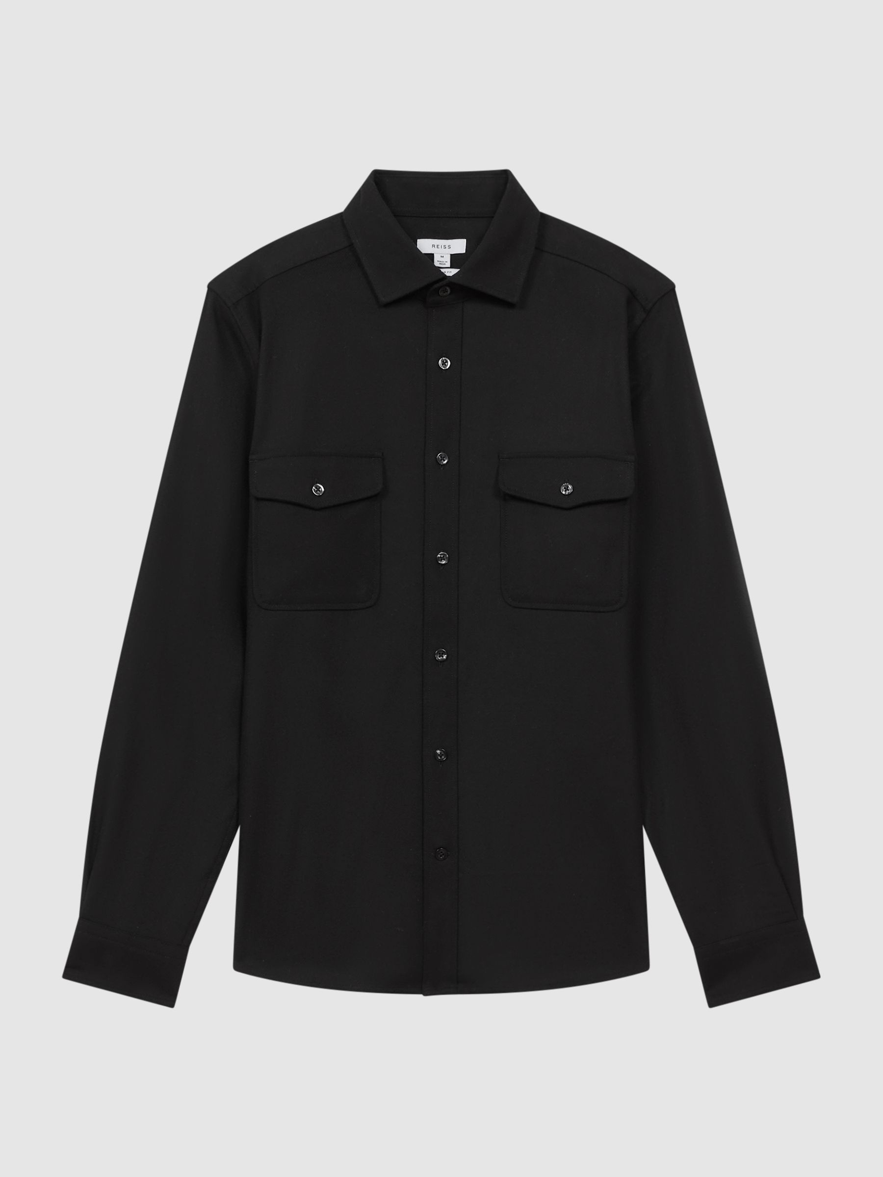 Button-Through Twin Pocket Overshirt in Black - REISS