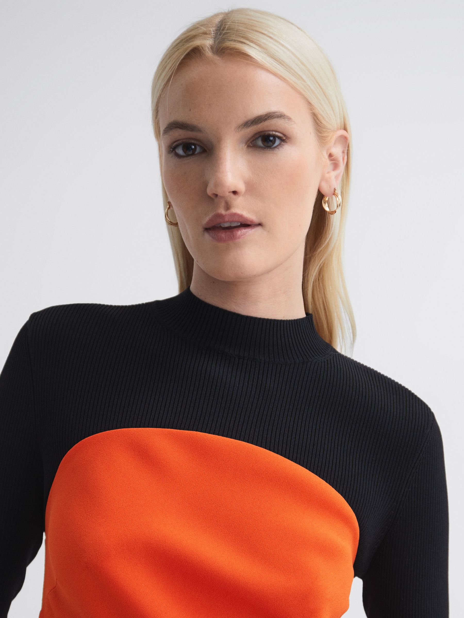Florere Hybrid Knit Midi Dress in Bright Orange - REISS