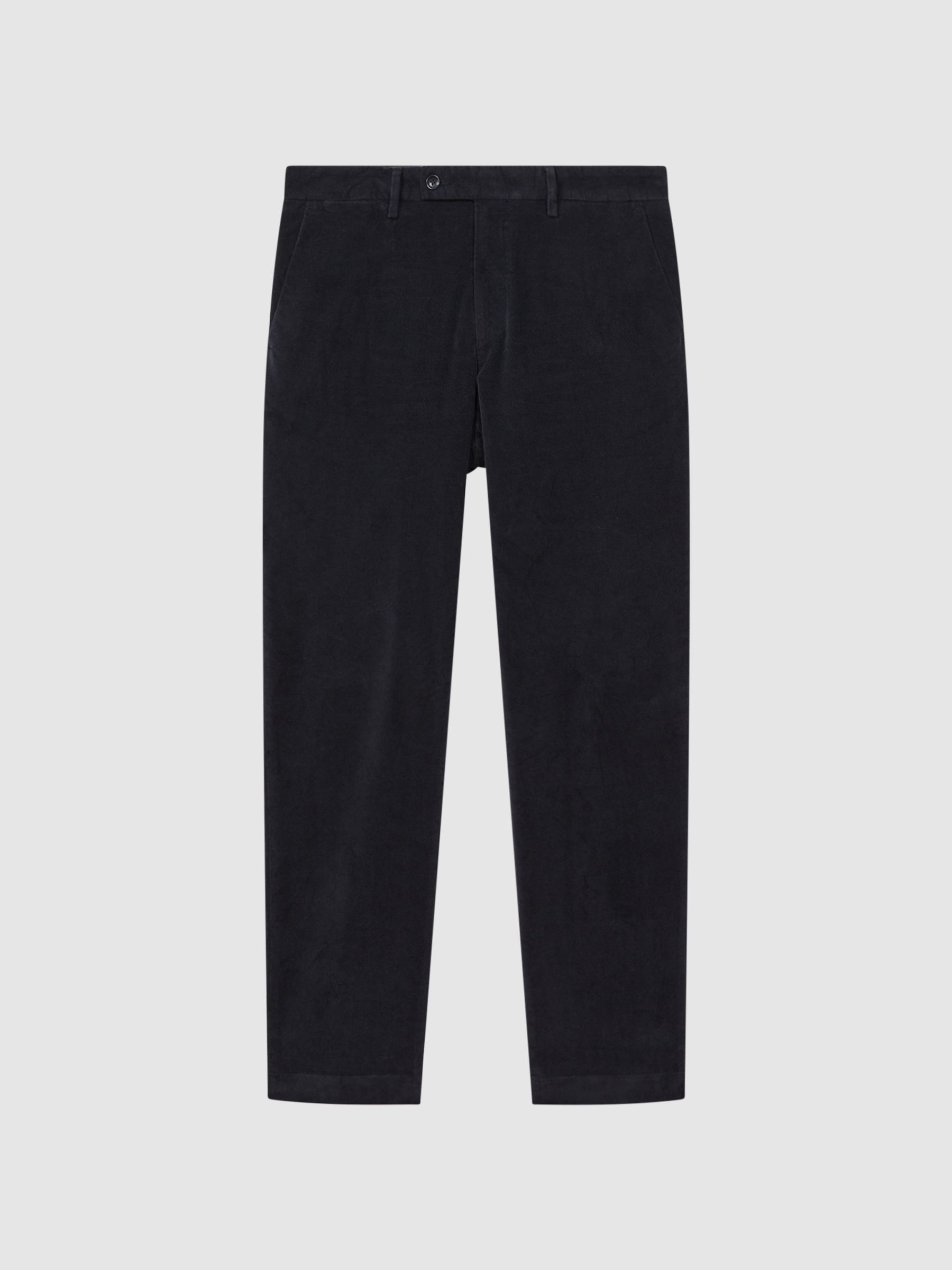 Slim Fit Brushed Cotton Trousers in Navy - REISS