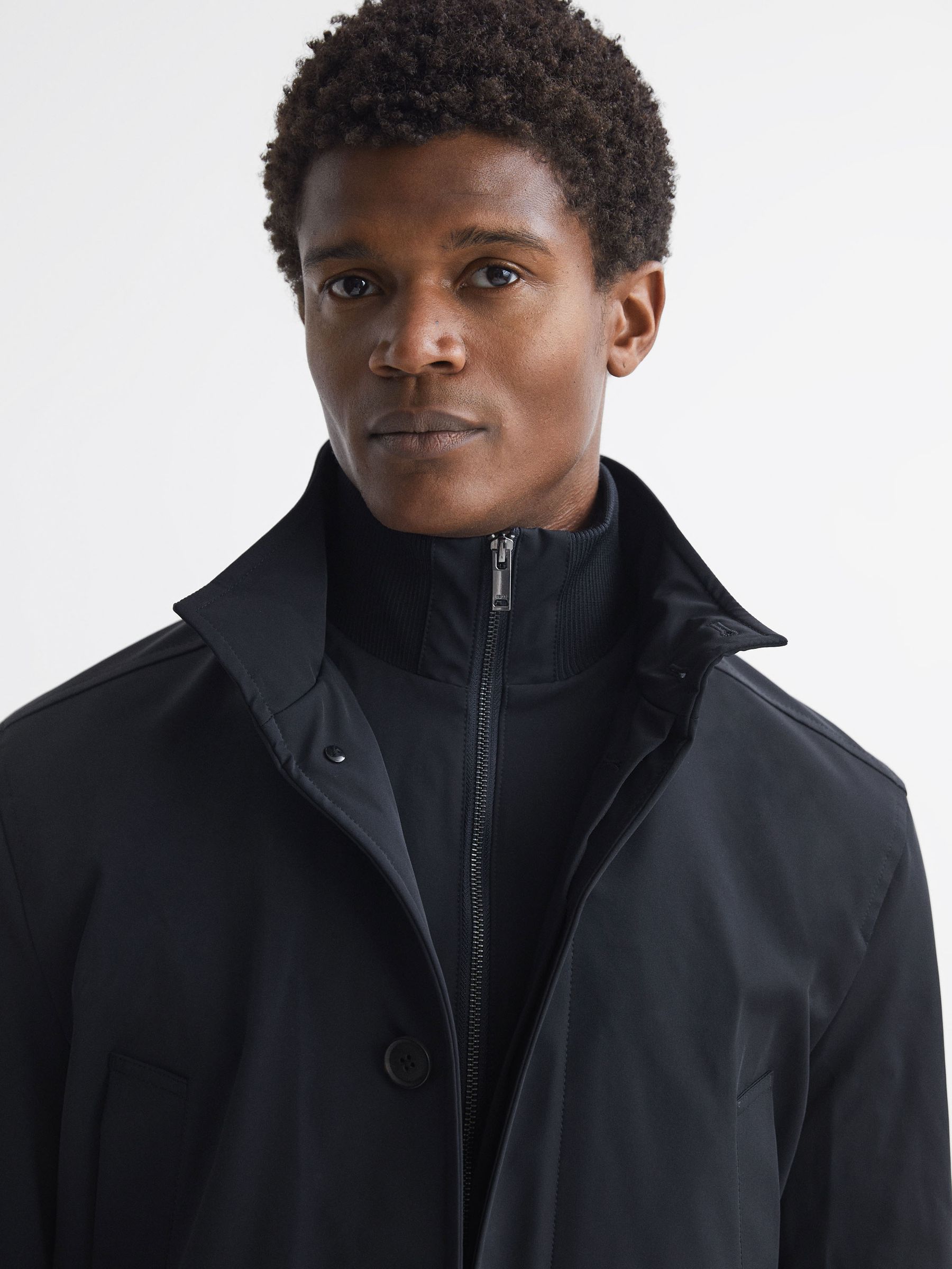 Funnel Neck Removable Insert Jacket in Navy - REISS