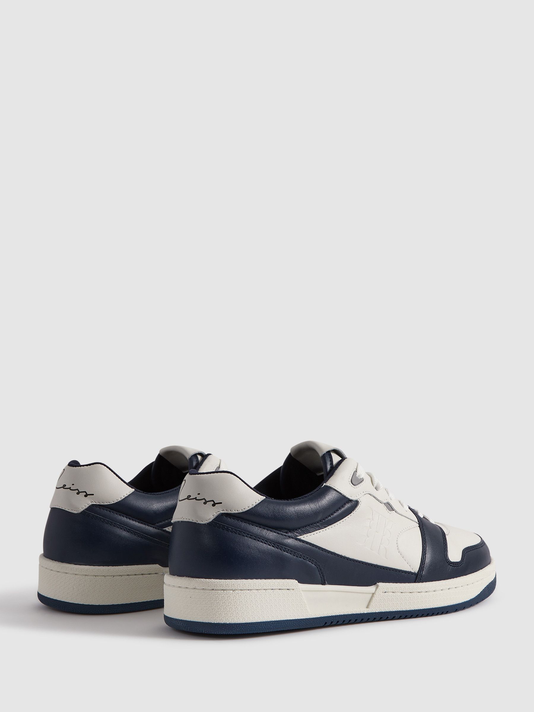 Leather Lace-Up Trainers in Navy/White - REISS