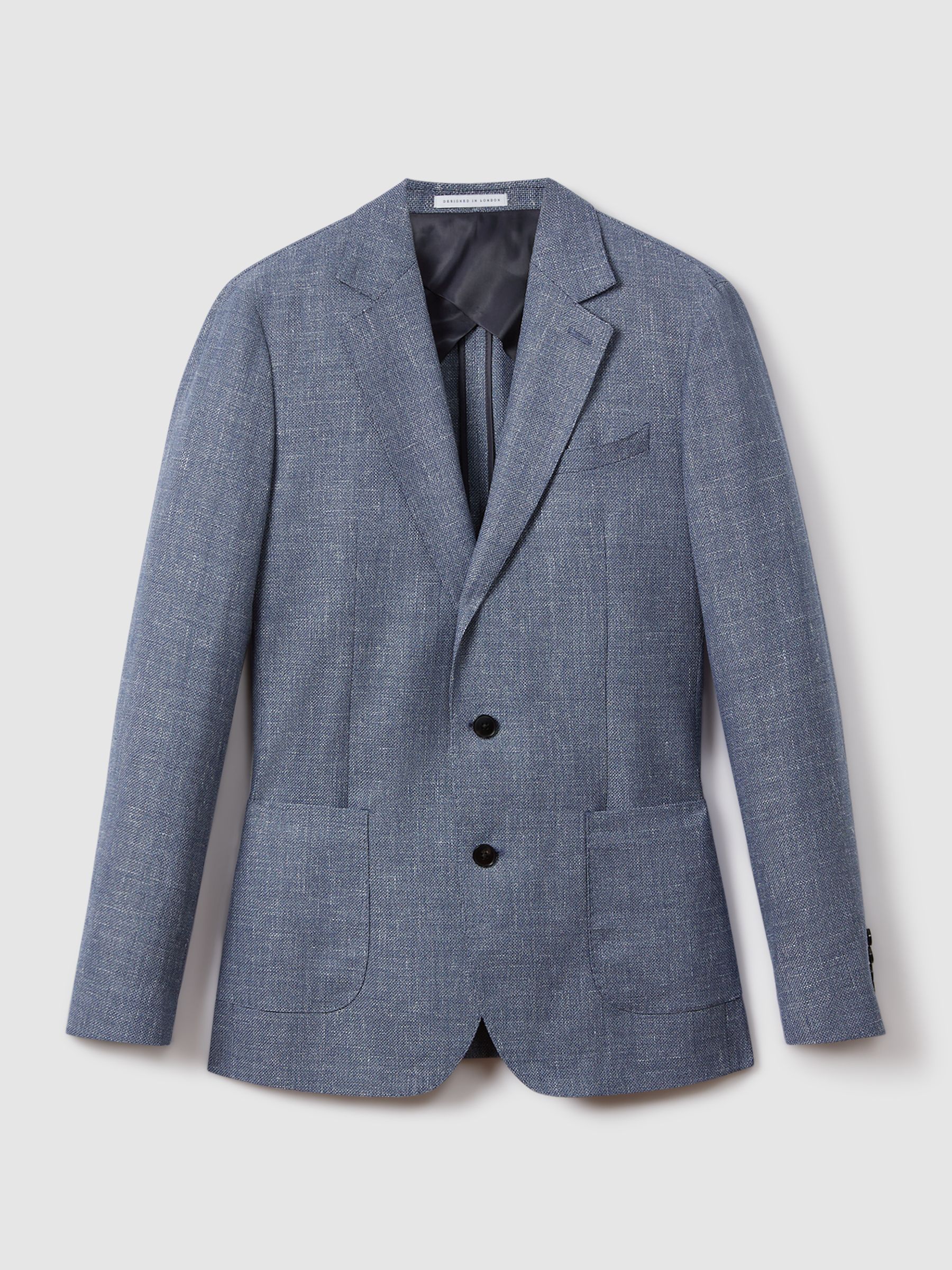 Slim Fit Single Breasted Wool Blend Blazer in Indigo - REISS