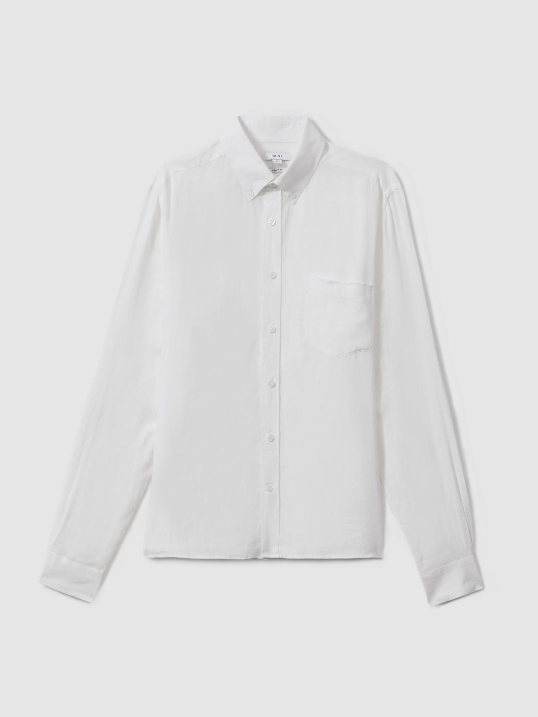 Linen Button-Down Collar Shirt in White - REISS