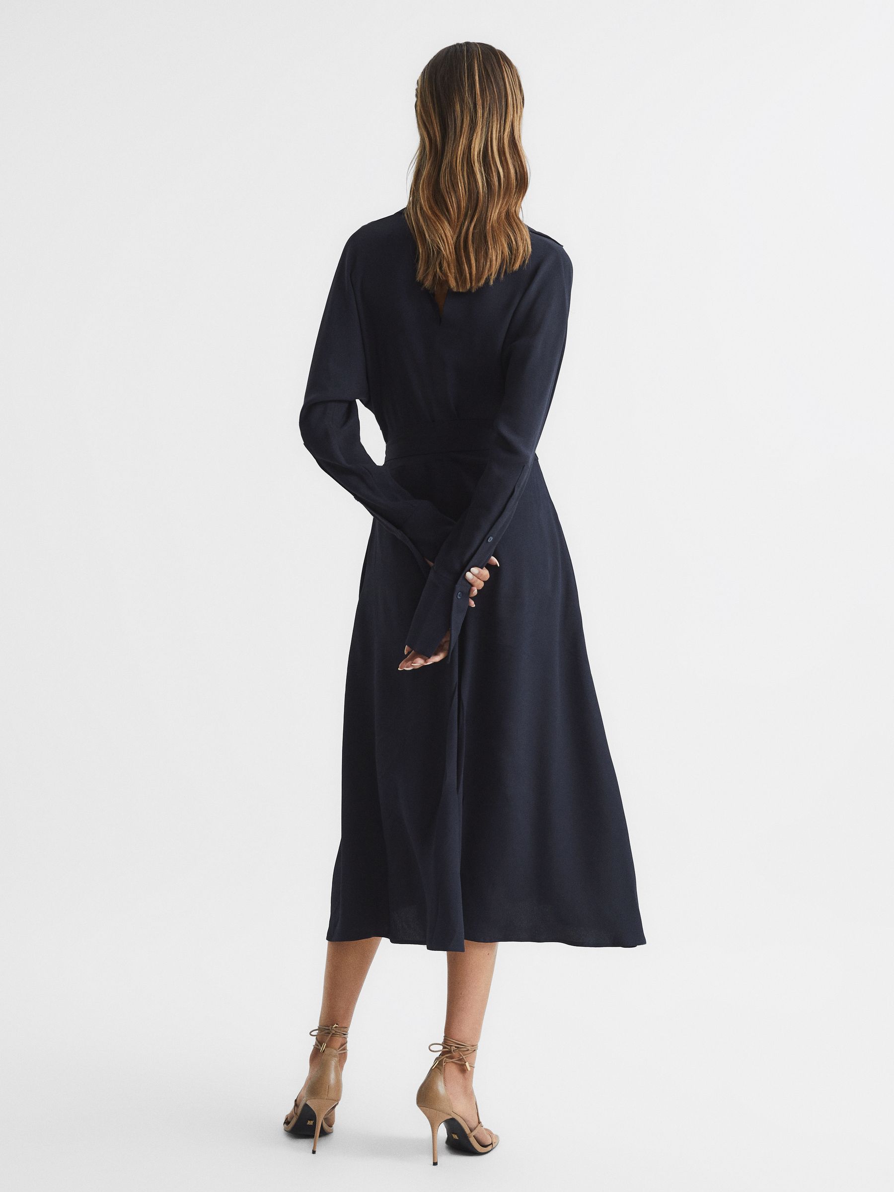 Wrap Shirt Midi Dress in Navy - REISS