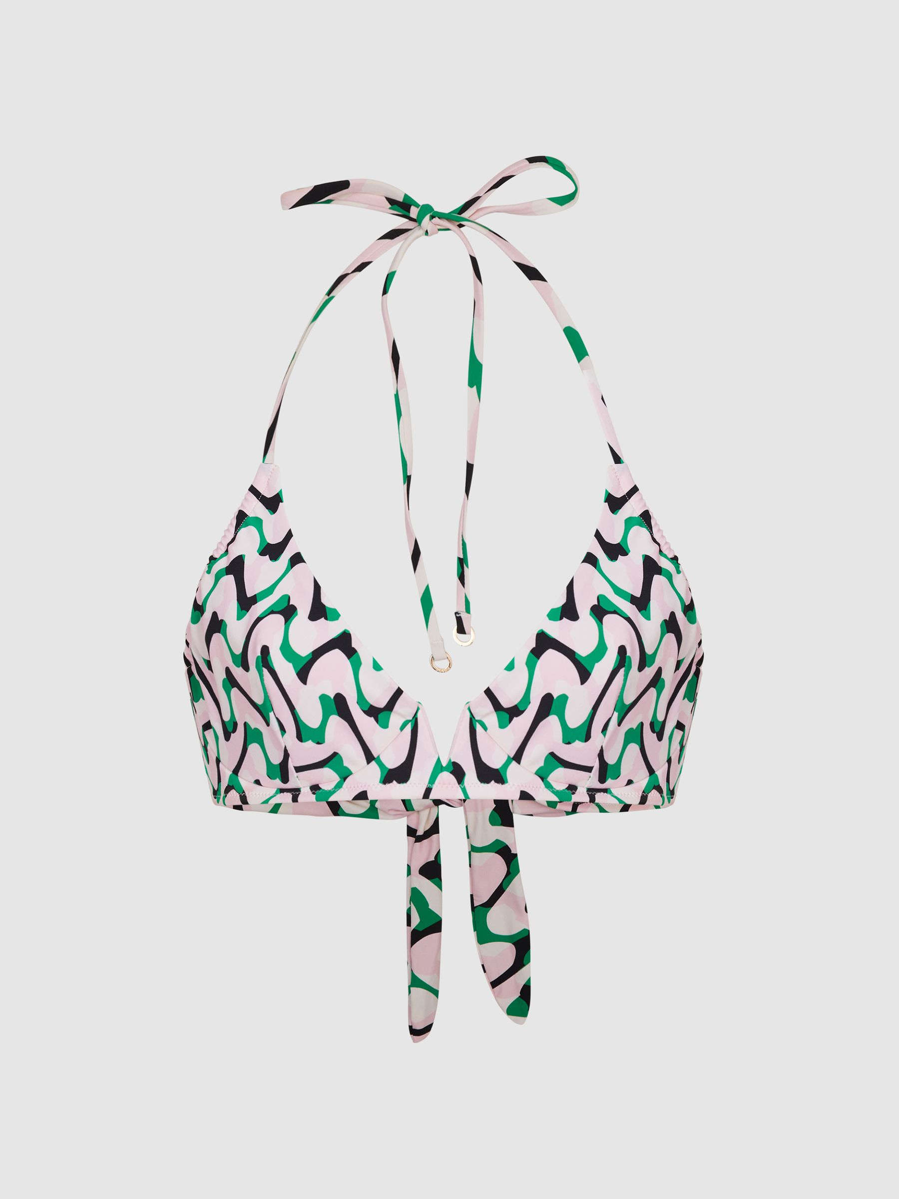 Underwired Printed Triangle Bikini Top in Green REISS
