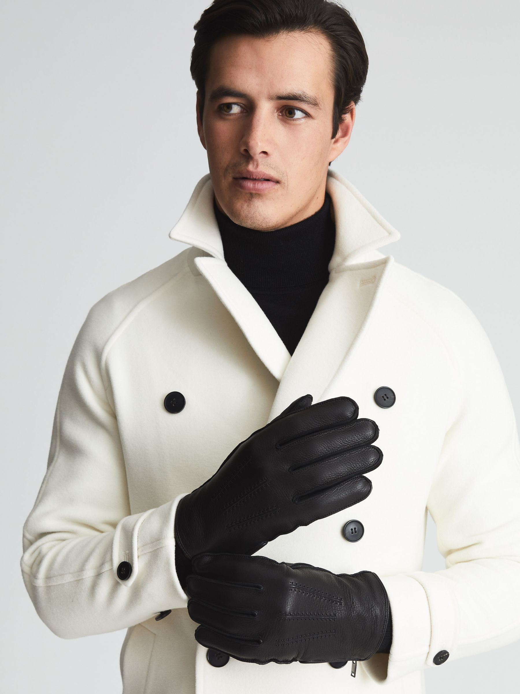 Leather Gloves in Black REISS