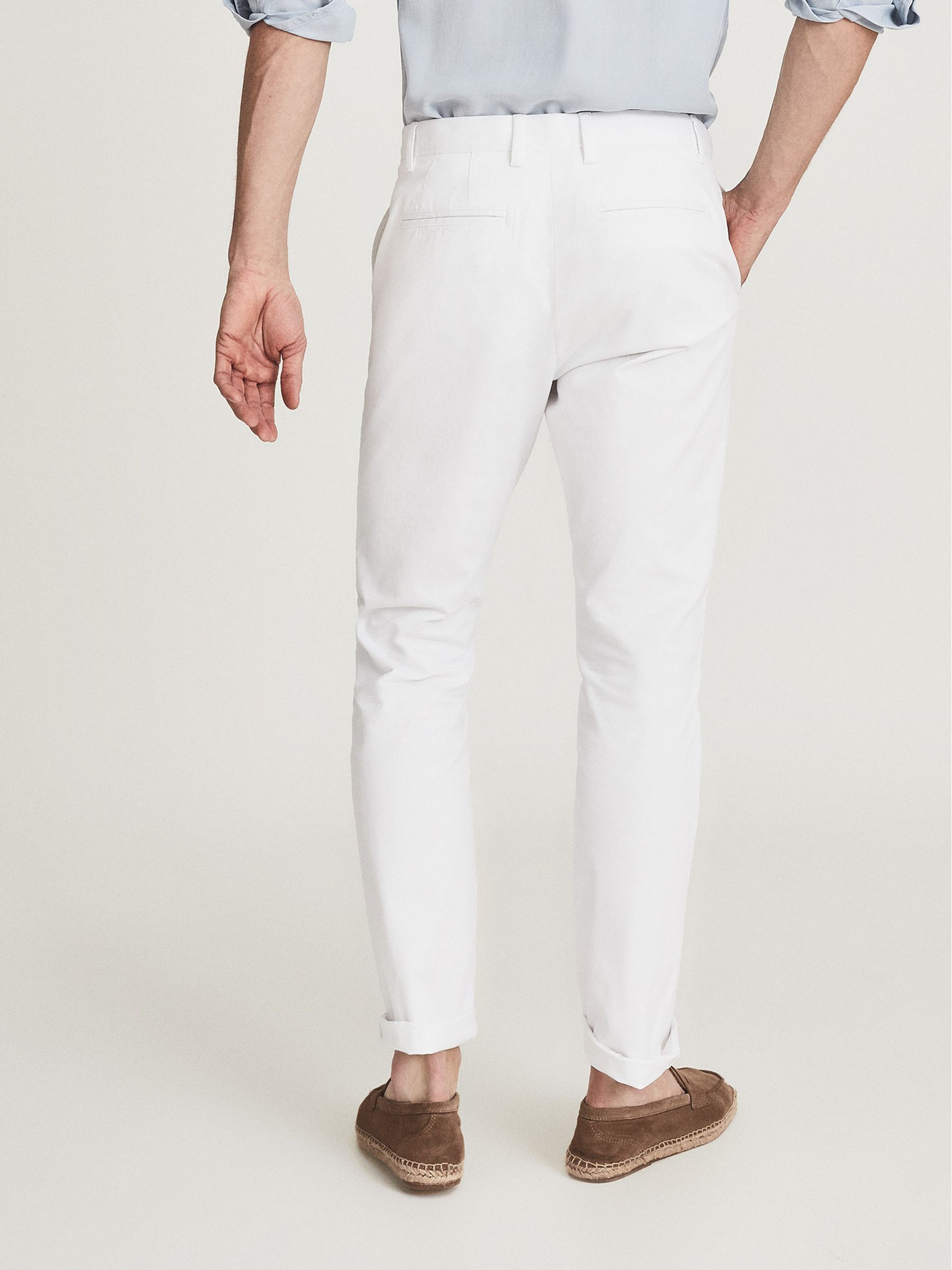 Slim Fit Washed Chinos in White - REISS