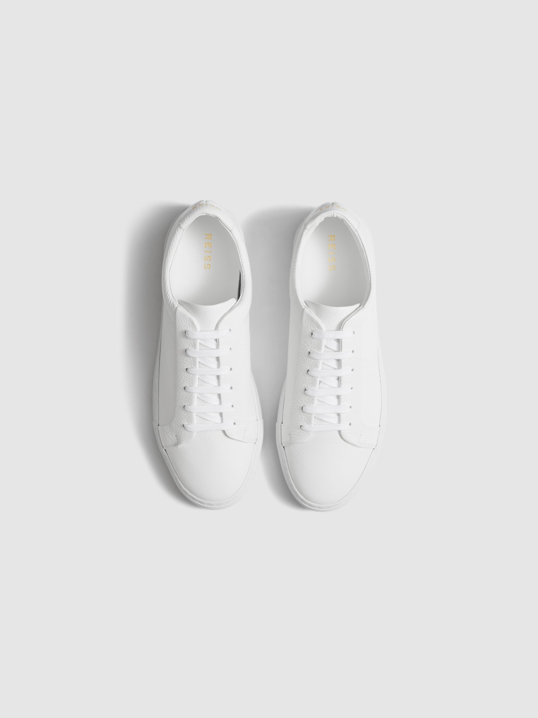 Grained Leather Trainers in White - REISS
