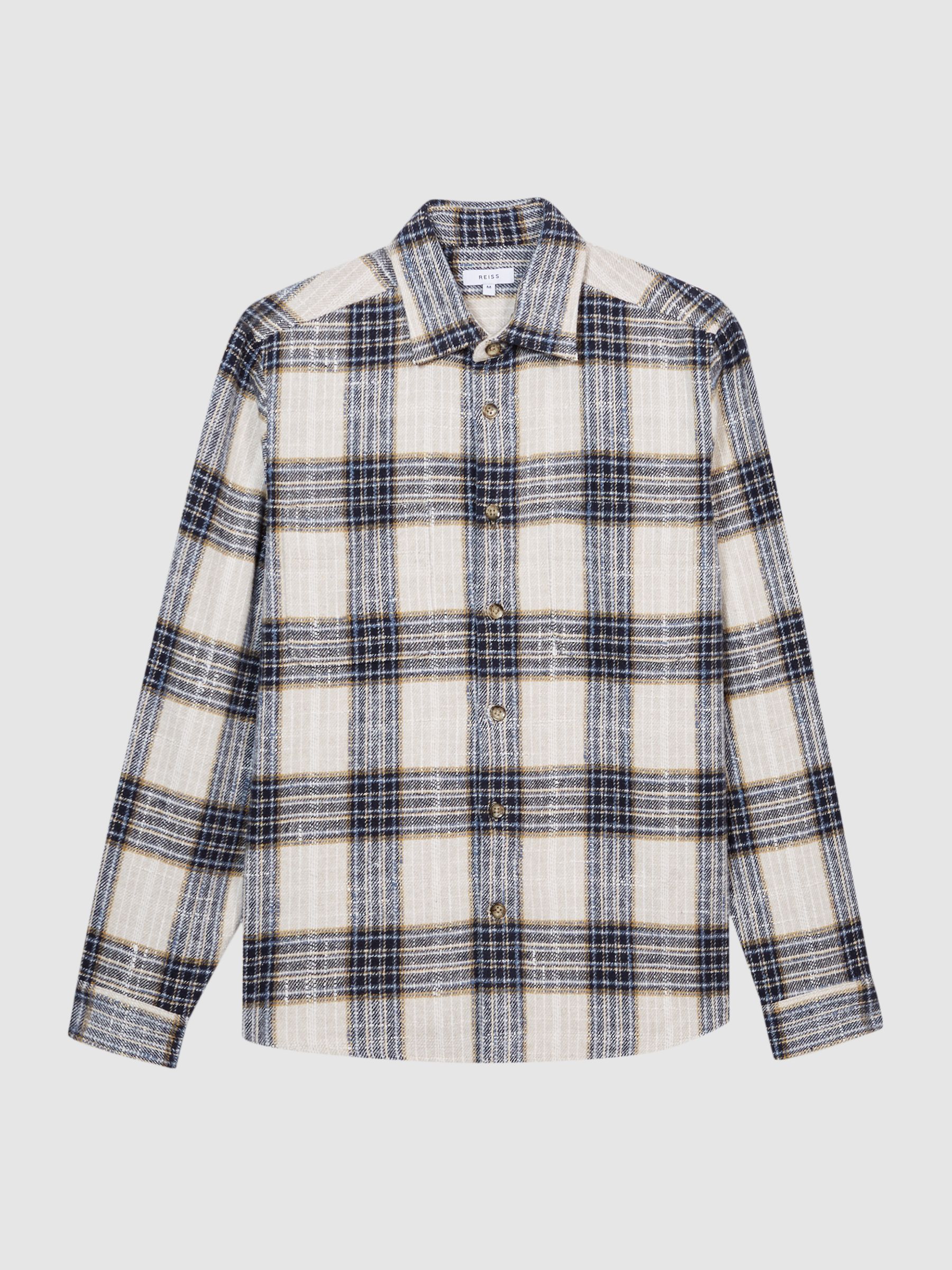 Large Check Twill Overshirt in Blue/Ecru - REISS