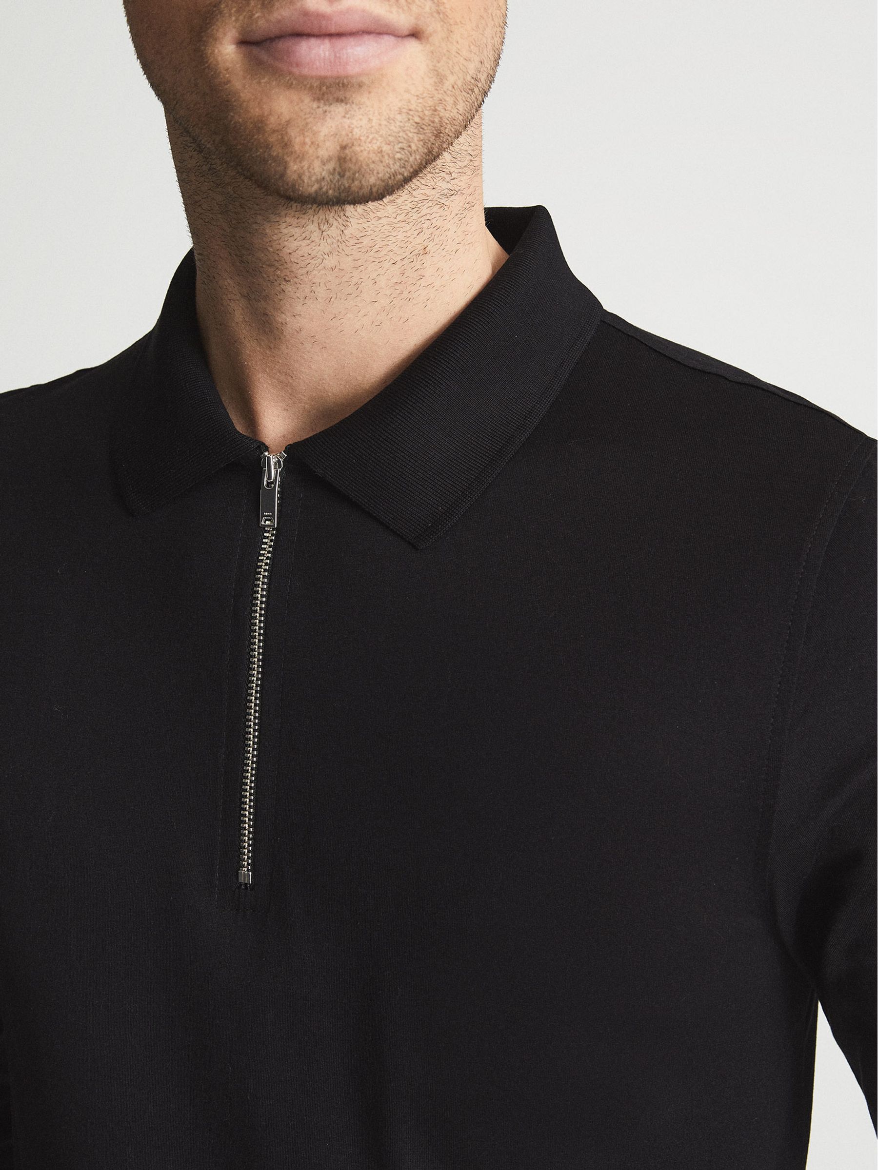 Golf Half Zip Polo Shirt in Black - REISS