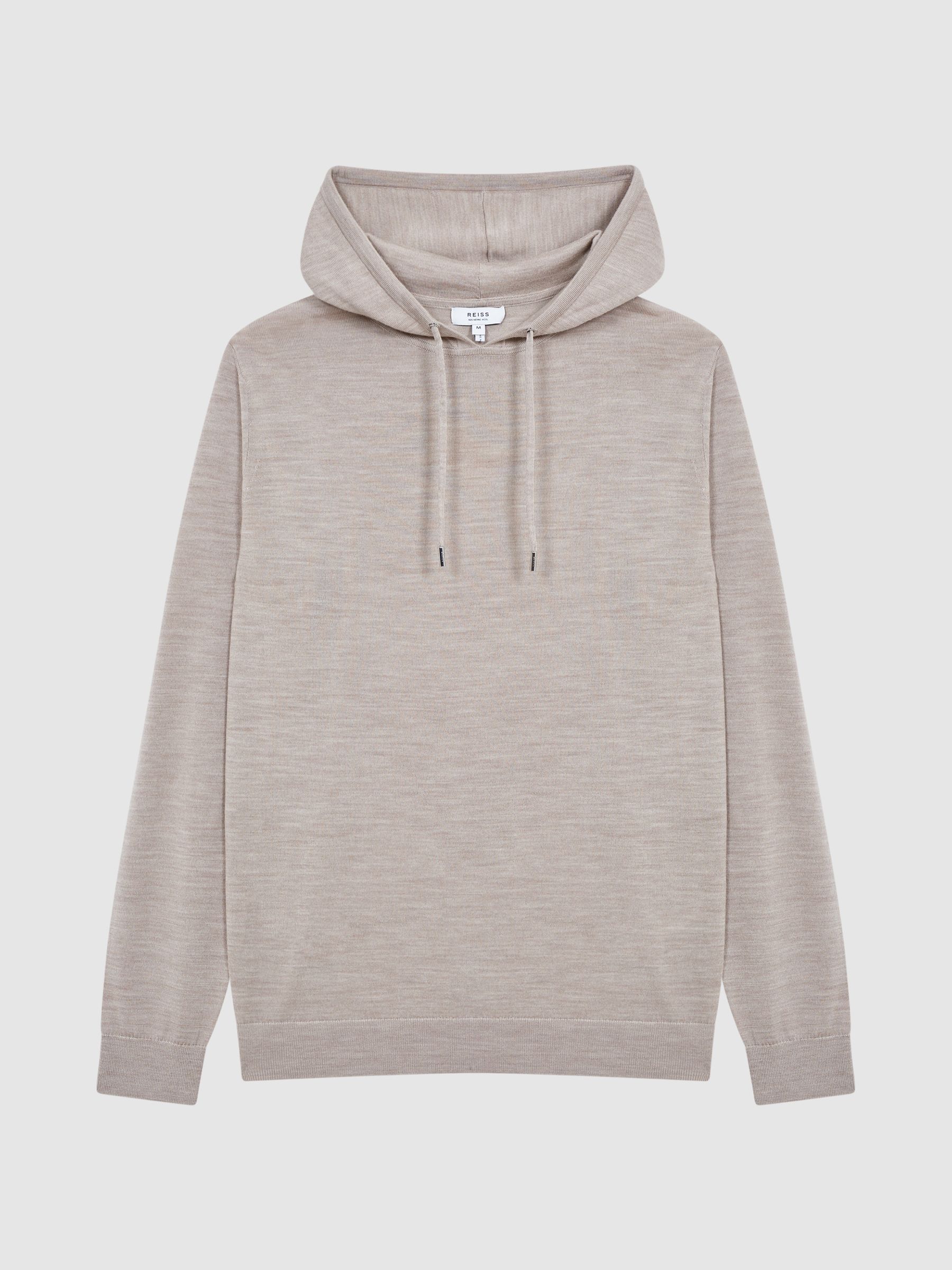 Merino Wool Drawstring Hoodie in Wheat Melange - REISS