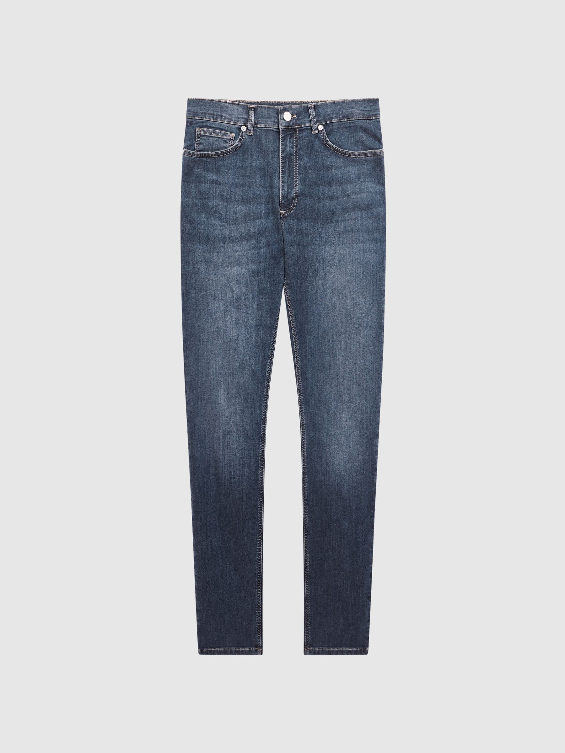Jersey Slim Fit Washed Jeans in Washed Indigo - REISS