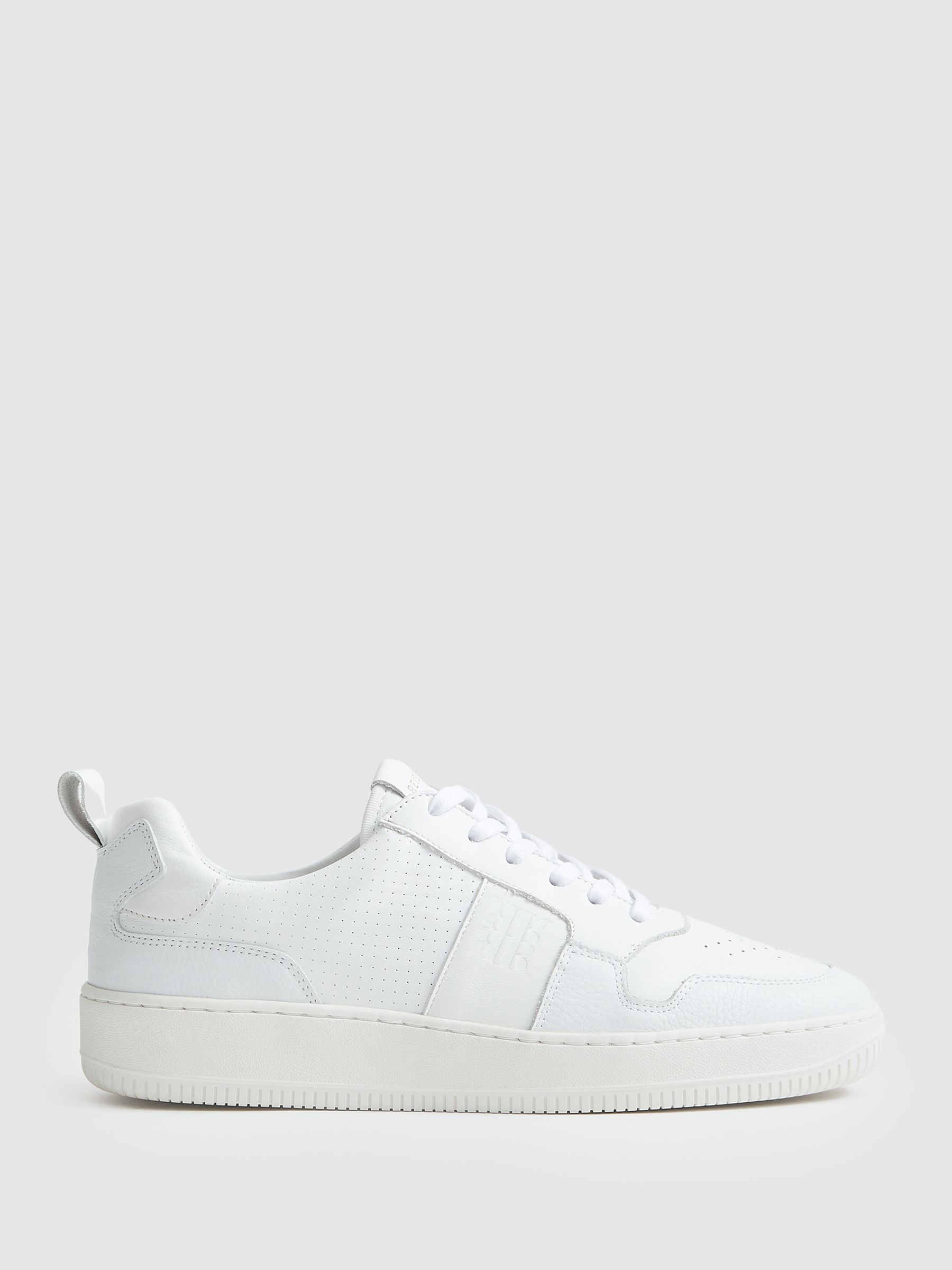 Low Top Leather Trainers in White - REISS