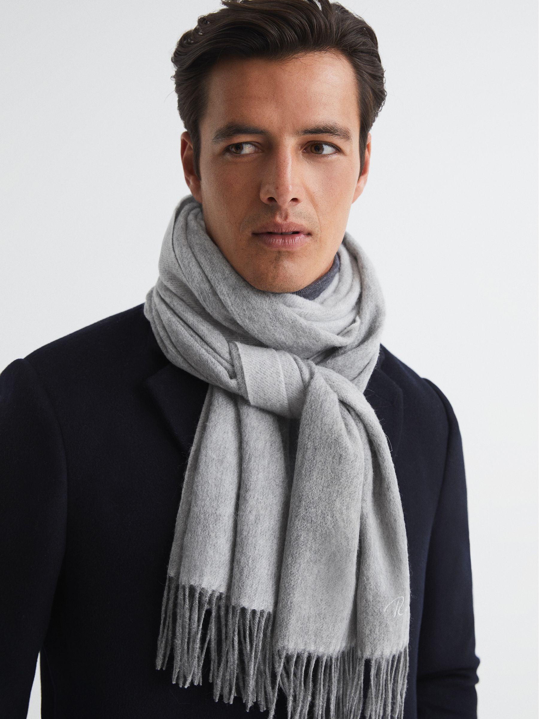 Cashmere Blend Scarf in Soft Grey REISS