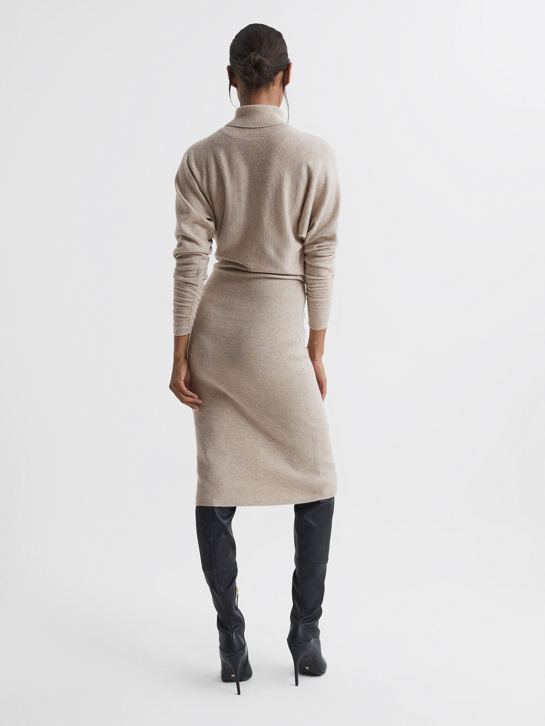 Wool Blend Roll Neck Dress in Oatmeal REISS