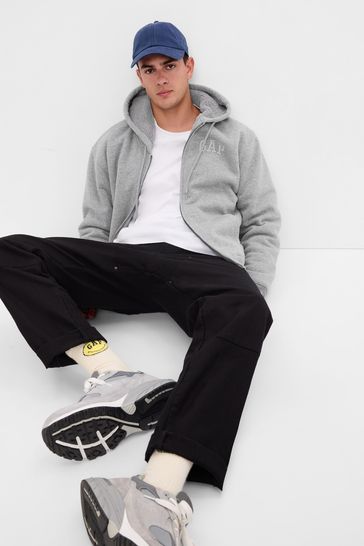 Buy Light Grey Logo Zip Up Draw String Hoodie from the Gap online shop