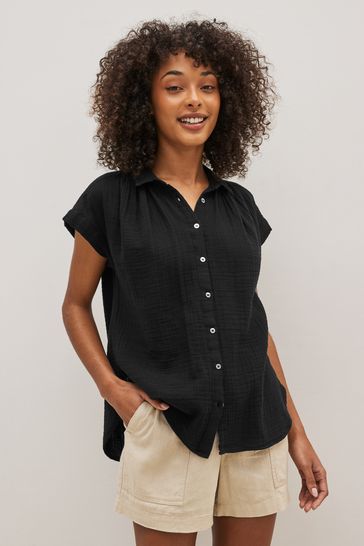 Buy Black Crinkle Short Sleeve Gauze Shirt from the Gap online shop