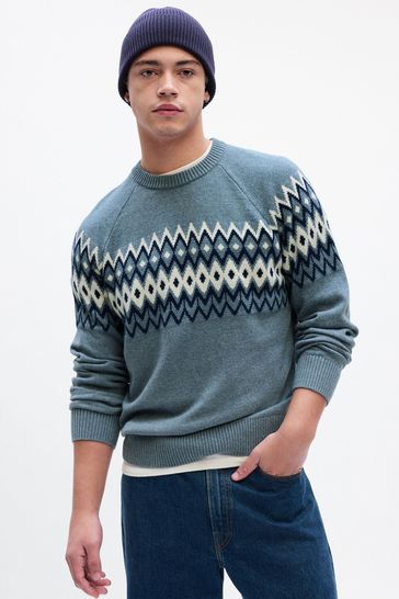 Buy Blue Fair Isle Crew Neck Jumper from the Gap online shop