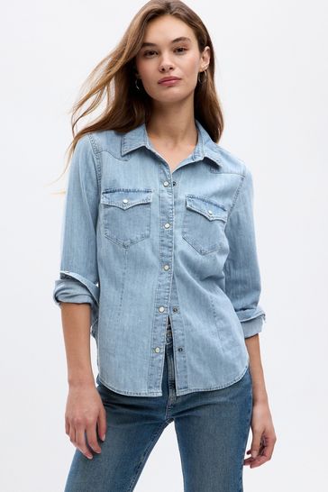 Buy Light Blue Slim Fit Denim Western Shirt from the Gap online shop
