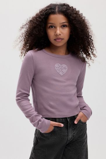 Buy Purple Heart Graphic Crew Neck Long Sleeve T-Shirt (4-13yrs) from ...